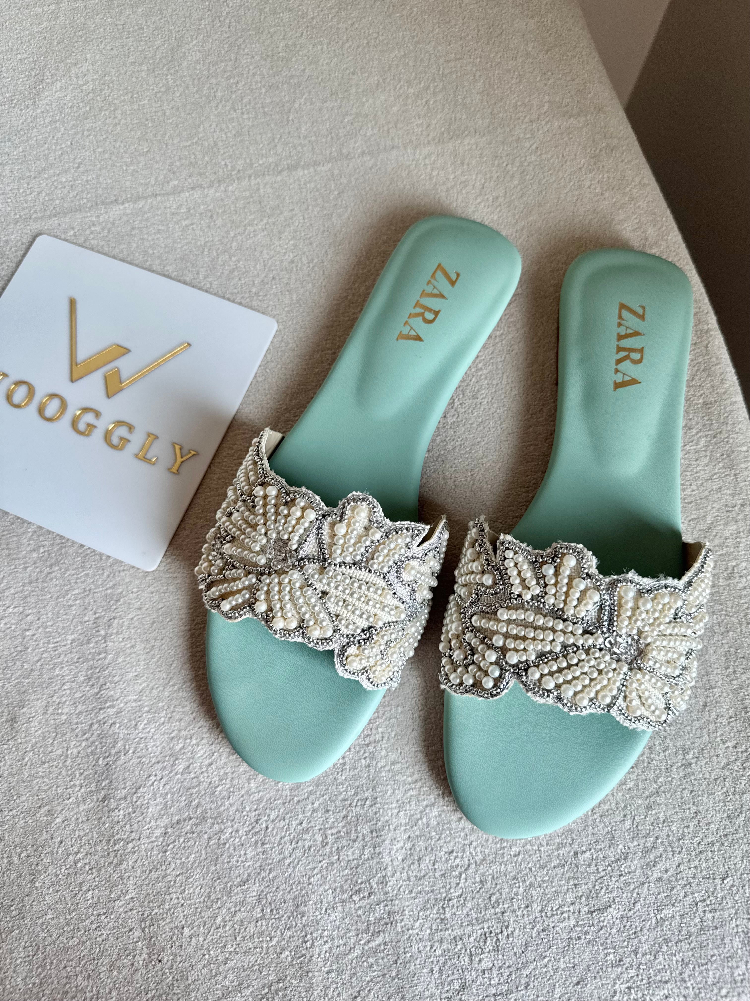 Zara Sugar Bloom Slides - Turquoise