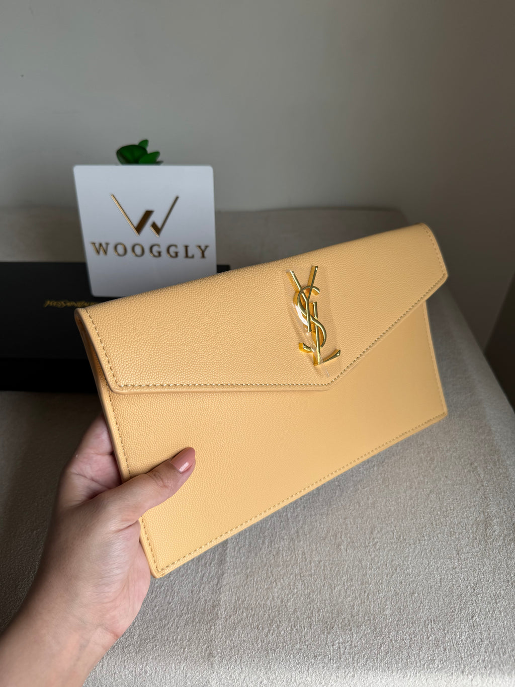 Premium Quality YSL Pouch with Box Packing - Butter Yellow