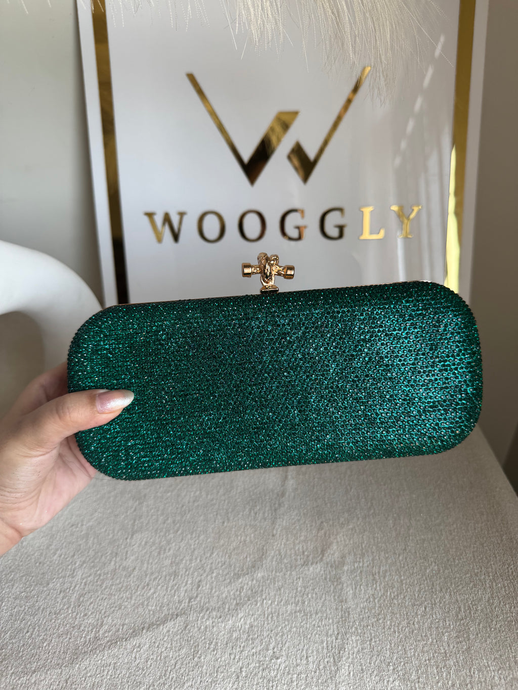 Bottega Shimmer Clutch - Green with Chain