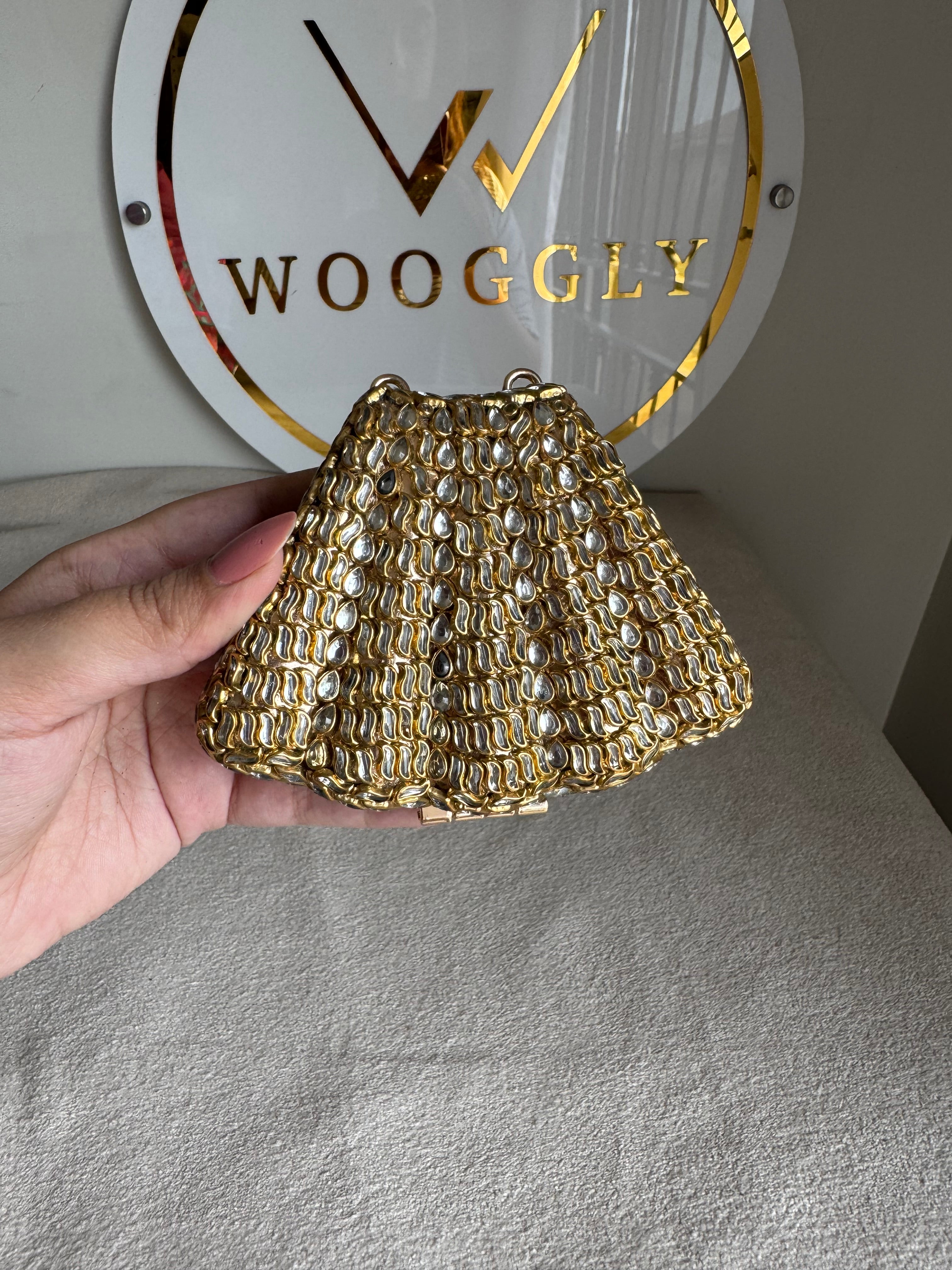 Kundan Shell Clutch with Chain
