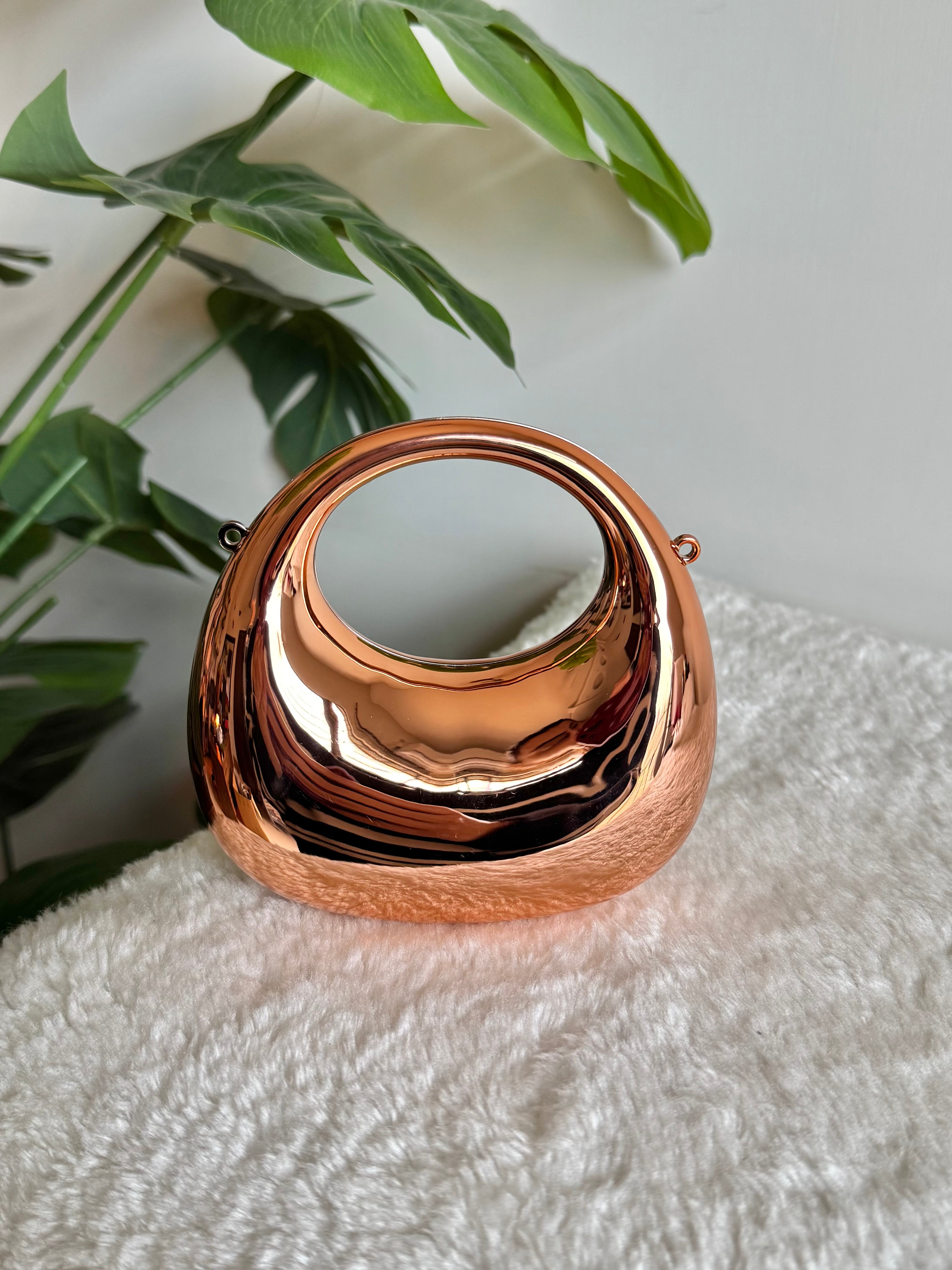 Viral Metallic Clutch with Chain - Mini Rose Gold