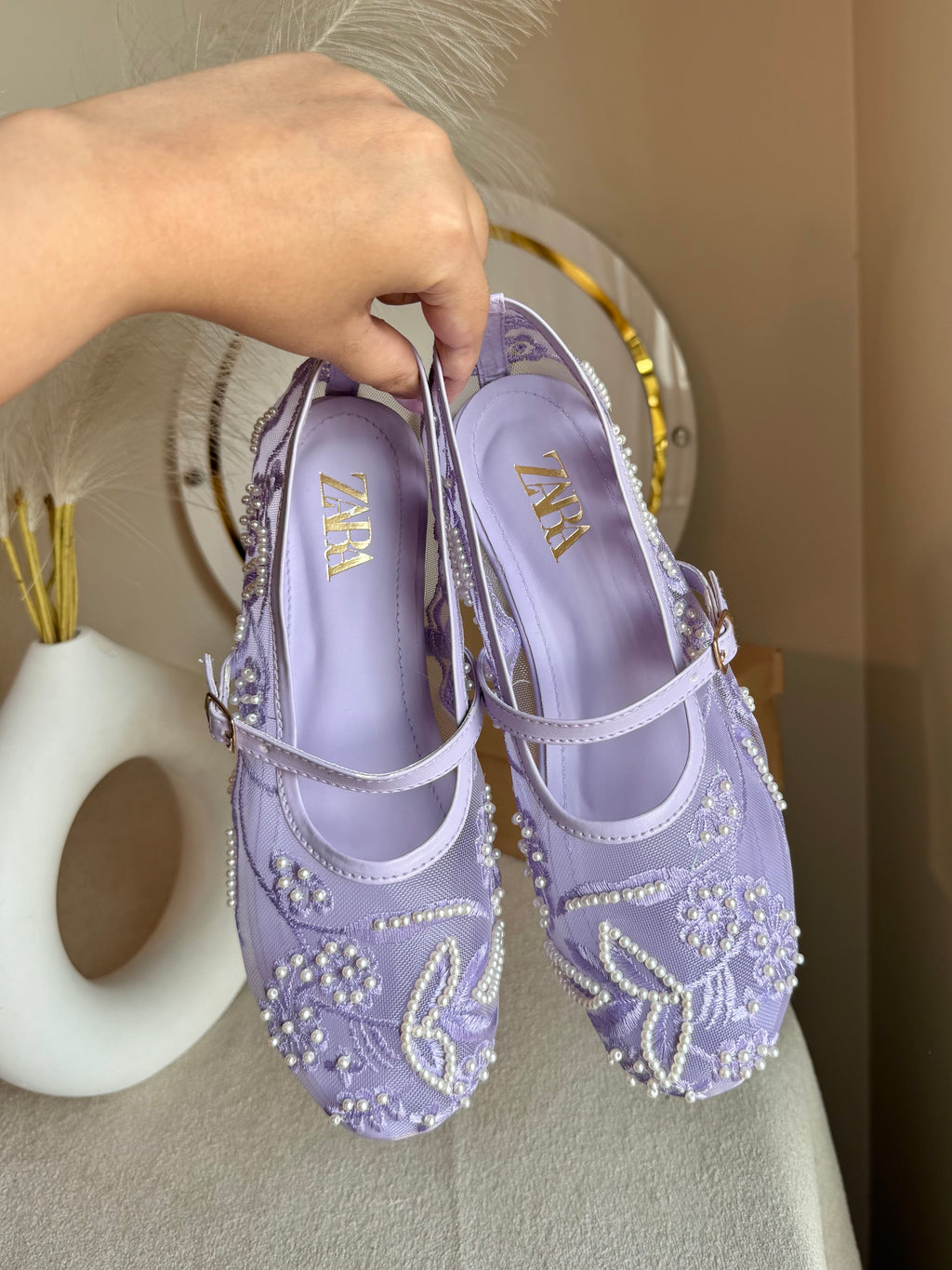 Zara Embroided Net Pumps - Lilac