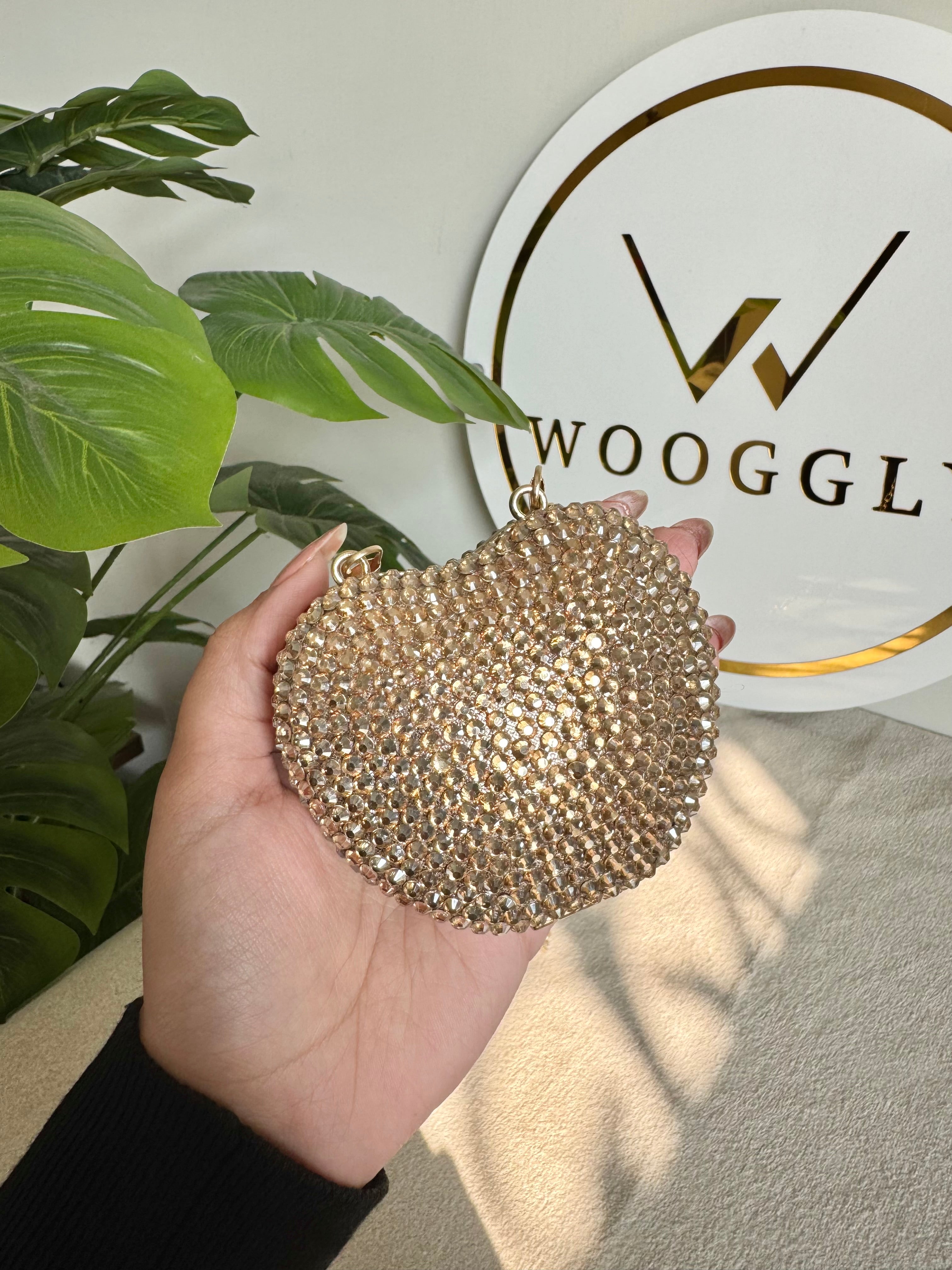 Heart Crystal Clutch with Chain - Mini Gold