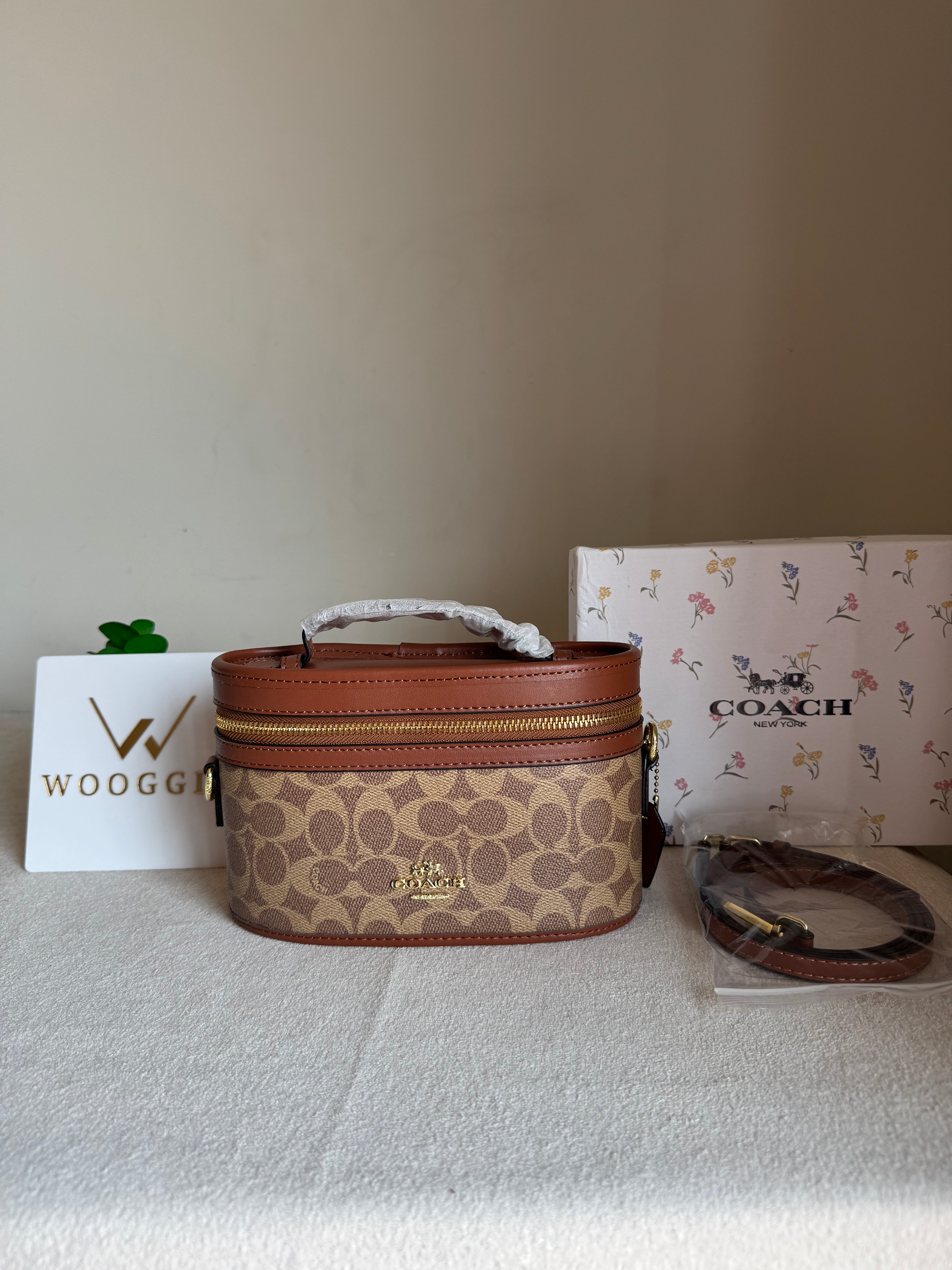 COACH Premium Bucket Bag (Apricot Brown) with Long Strap - BOX PACKING
