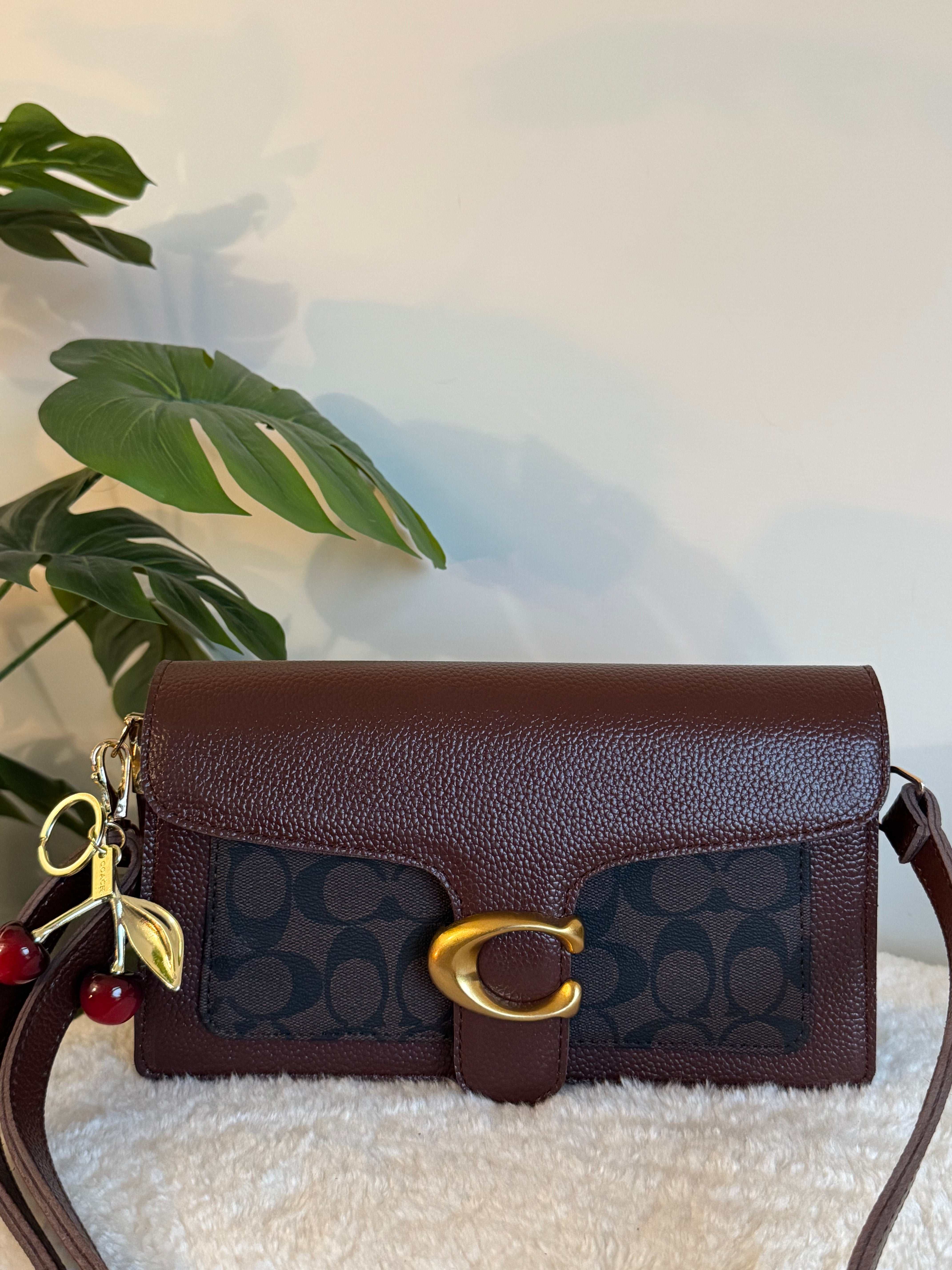 COACH TABBY with Coach Cherry Charm (Burgandy & Grey)