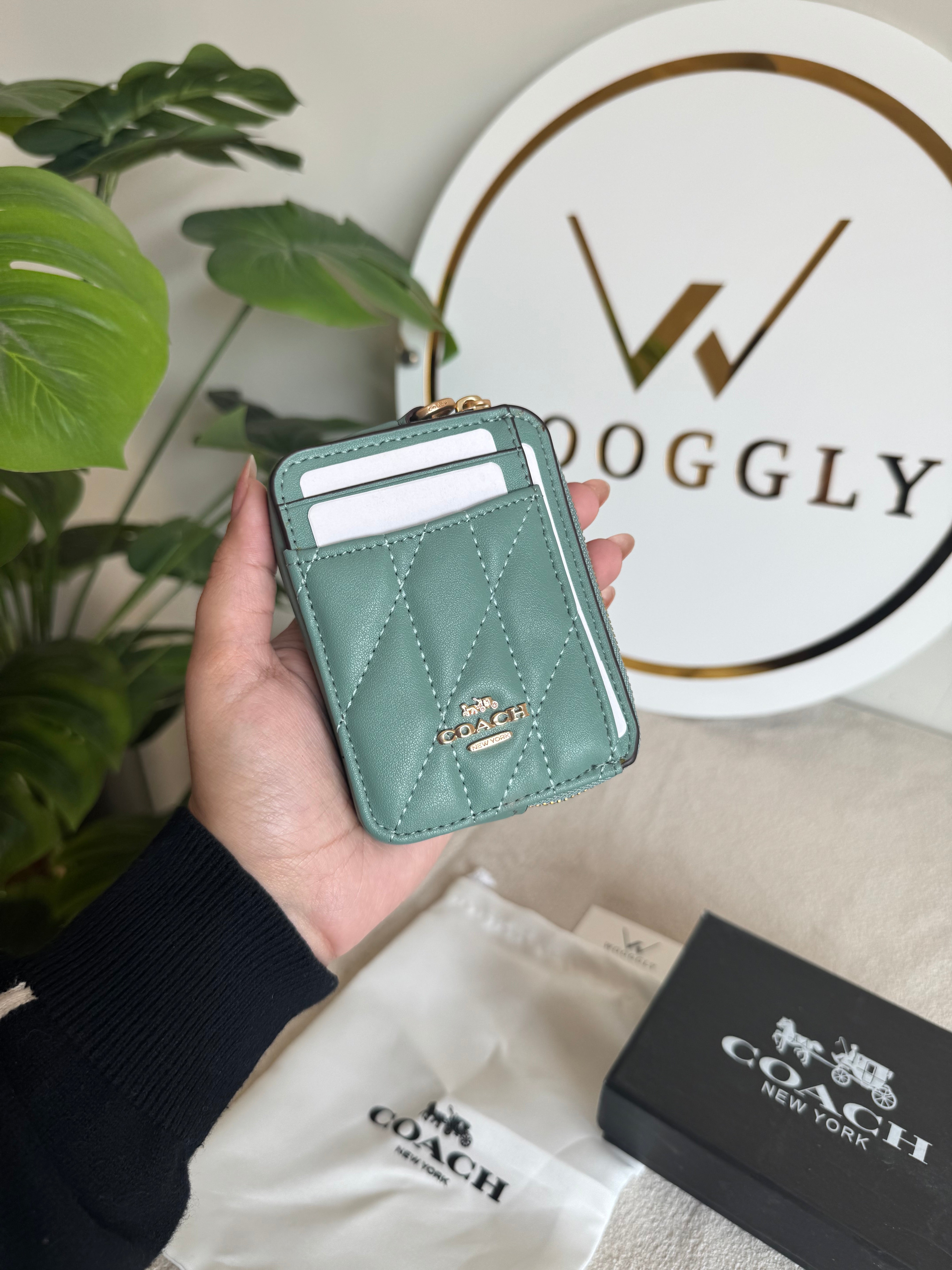 Coach Zip Card Case with Box Packing - Turquoise