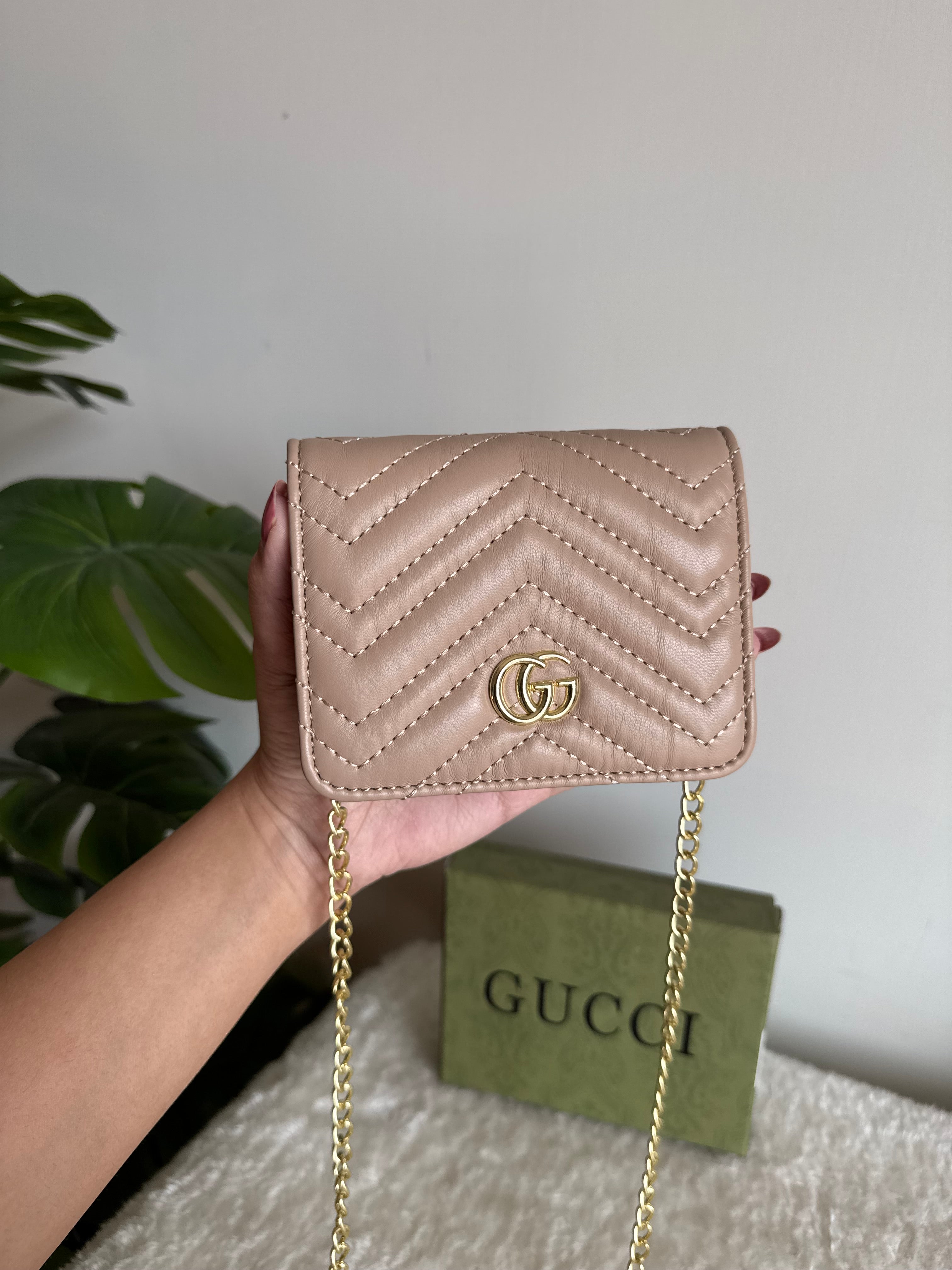 Gucci Wallet Quilted with Detachable Chain - Khaaki