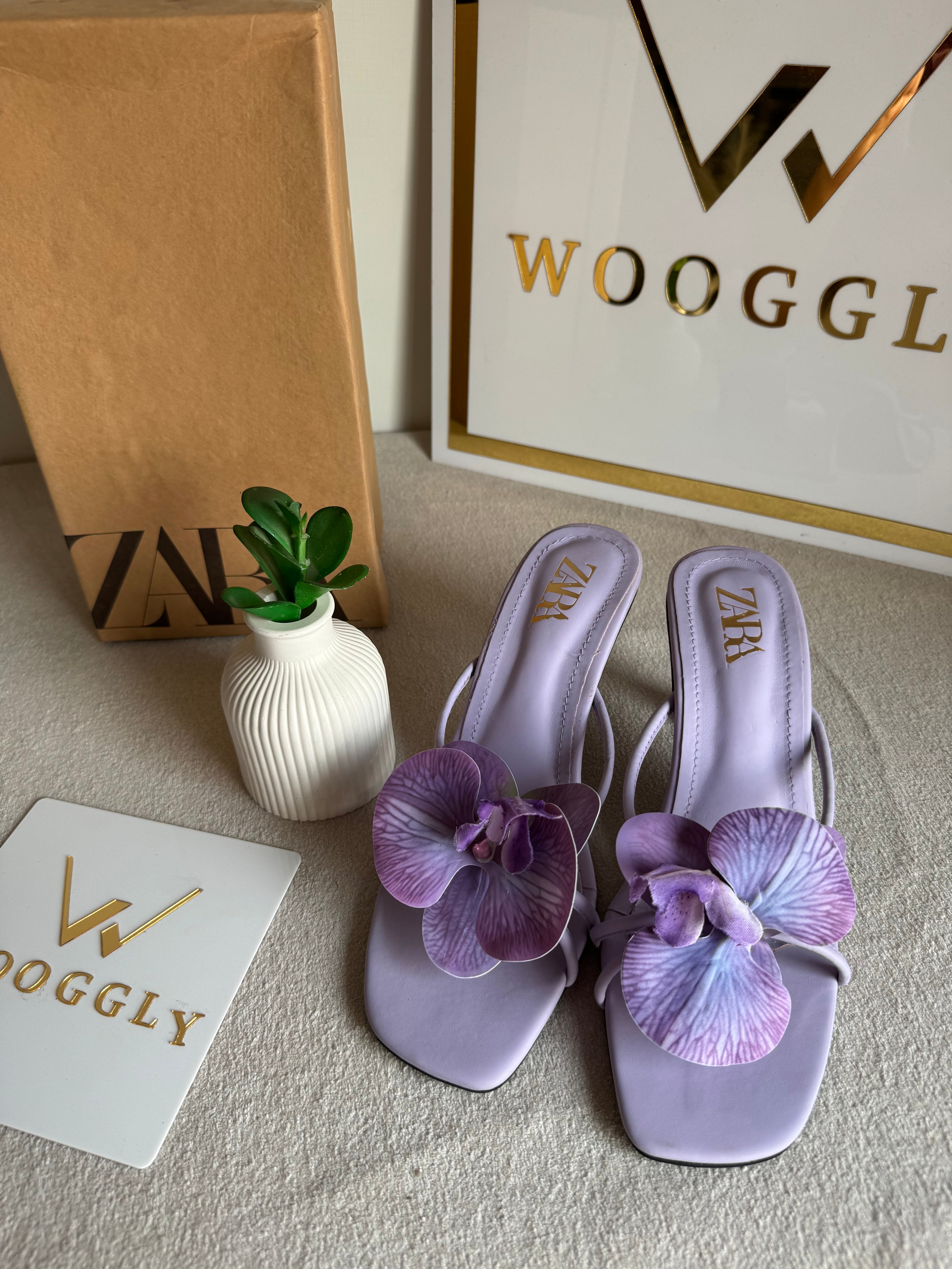 Zara Flower Heels LILAC - with Brand Box