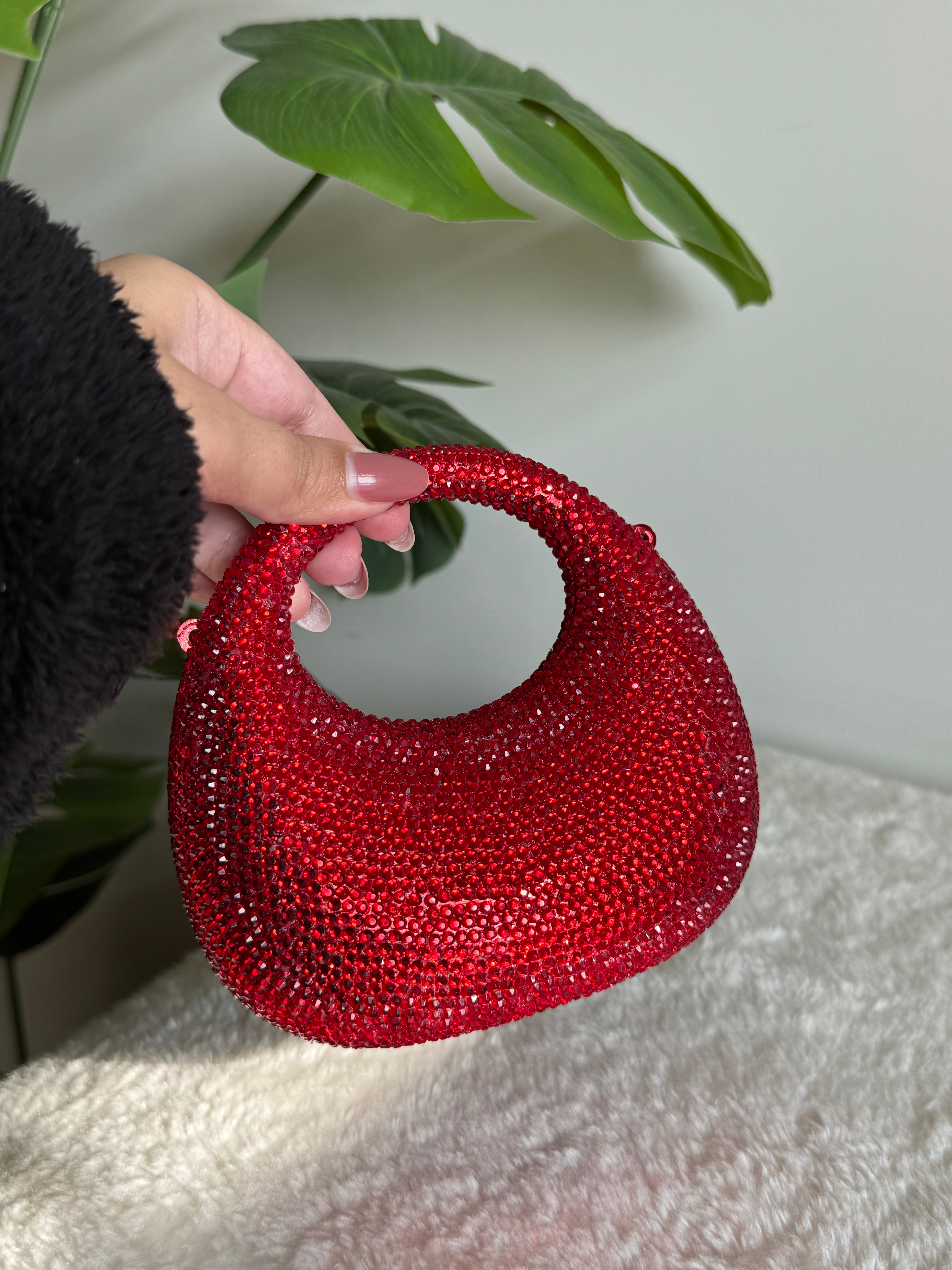 Viral Swarovski Metallic Clutch - Mini Red