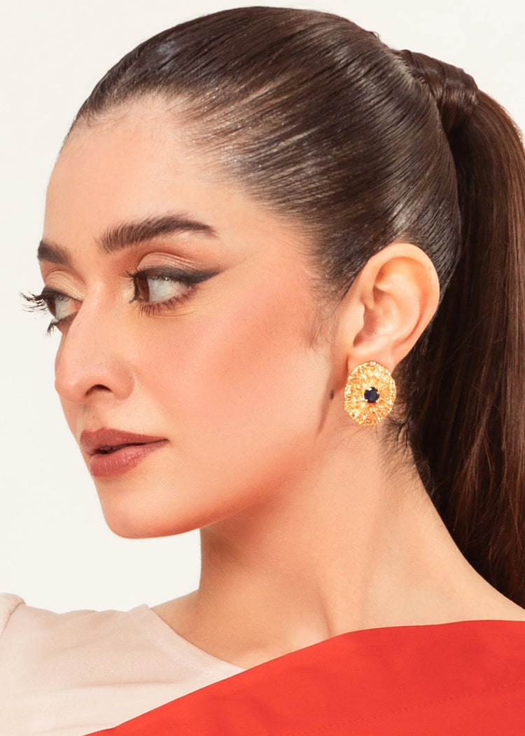 Deep Blue Bloom Earrings - 18K Gold Plated