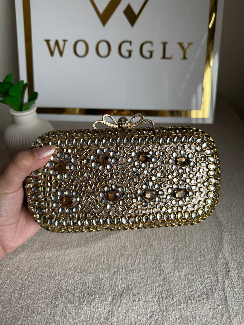 Kundan Stone Clutch - Champagne Stones