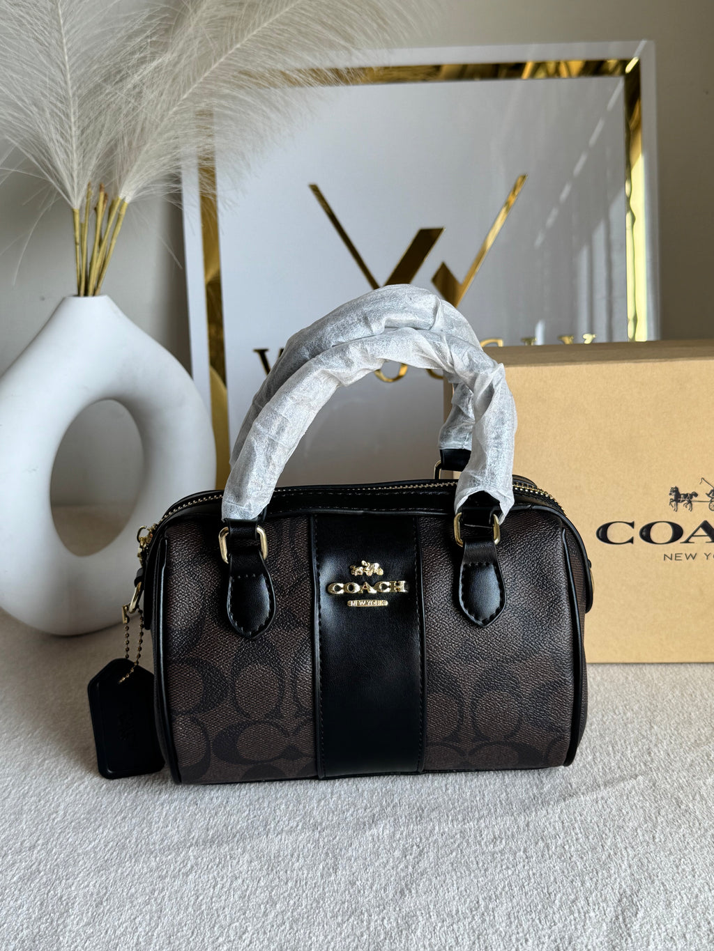 COACH Mini Duffle Bag PREMIUM with Long Strap (Signature Brown) - BOX PACKING