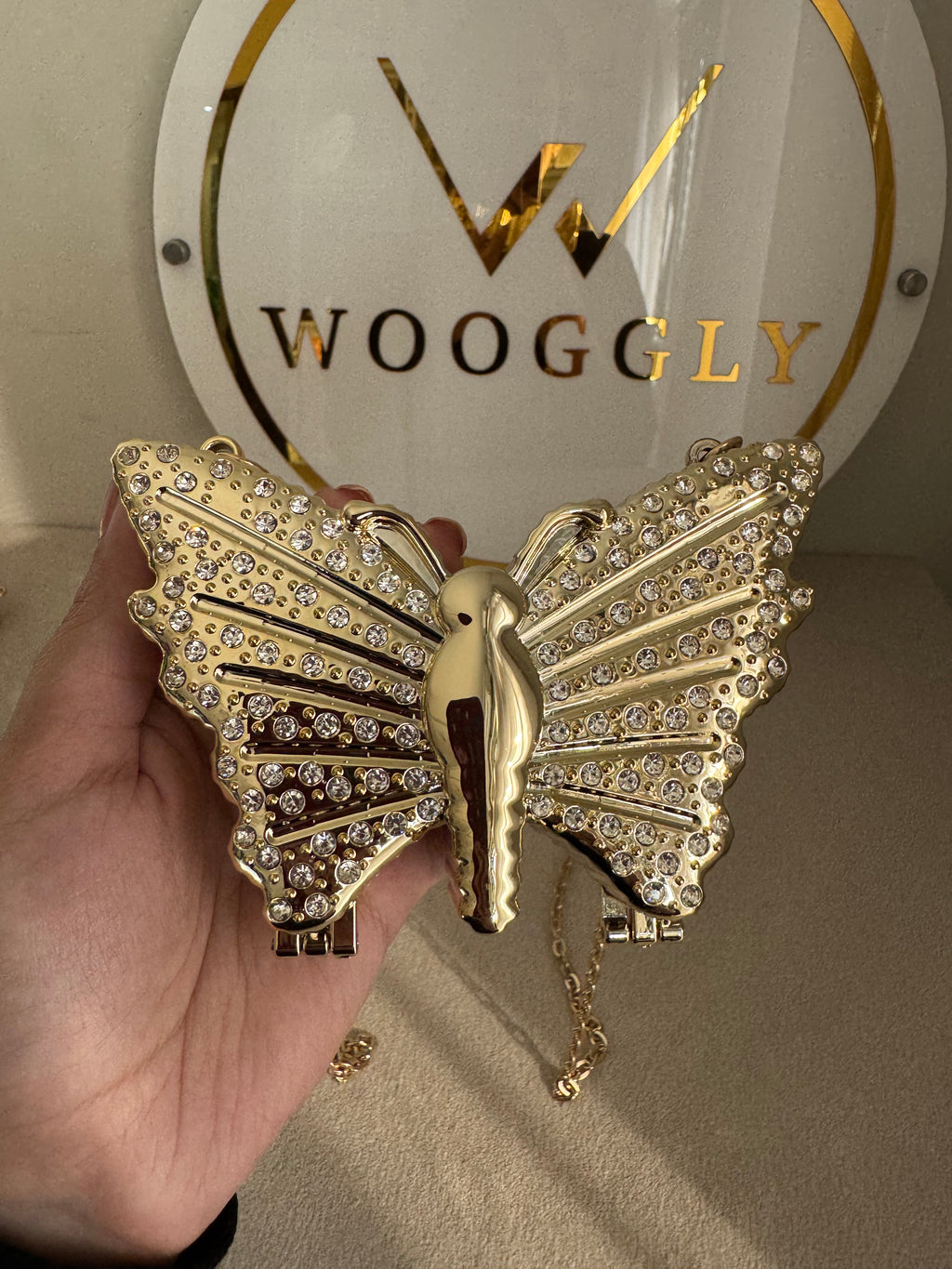 Glam Butterfly Clutch with Chain - Mini Gold
