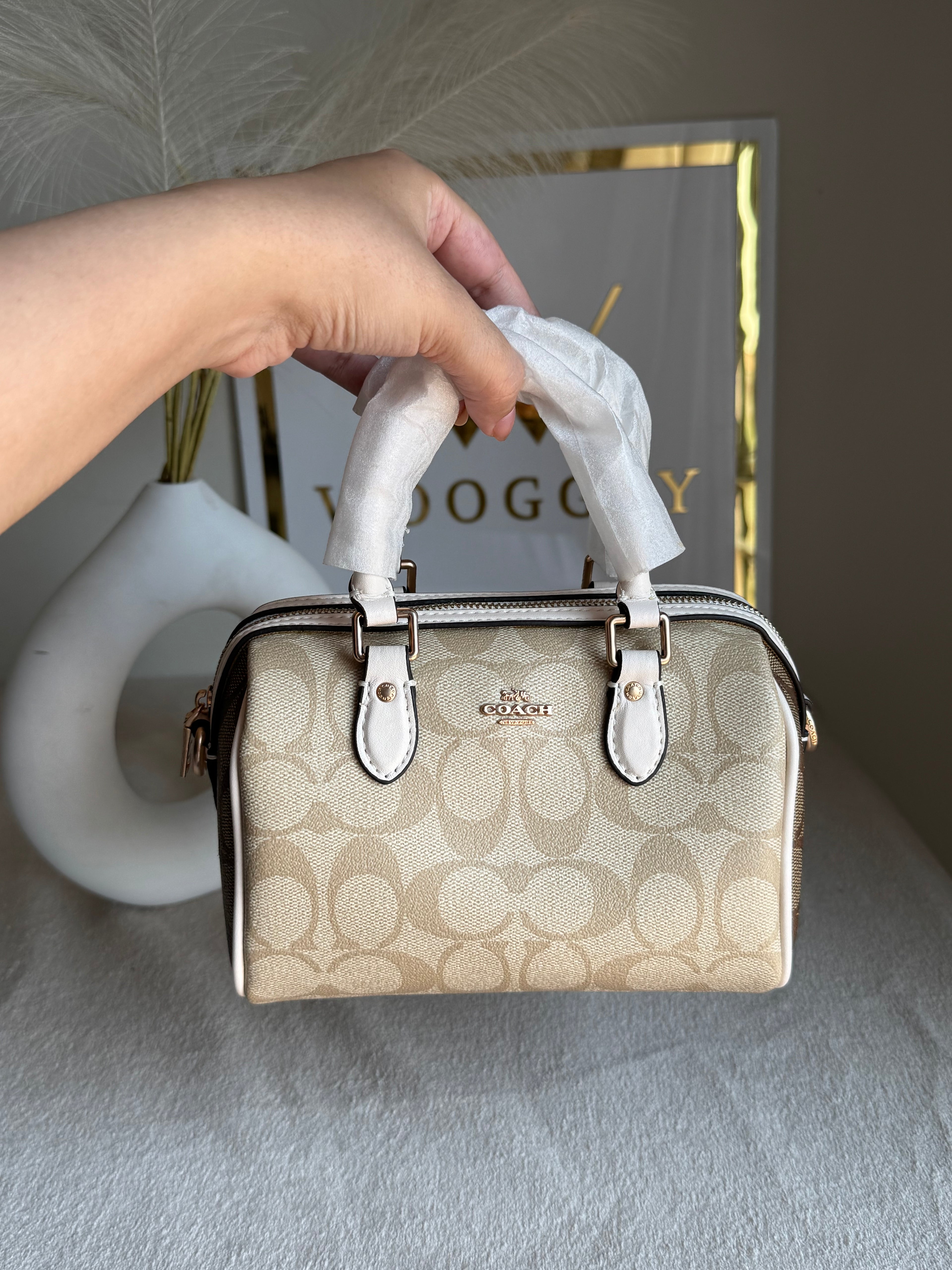 COACH Mini Duffle Bag PREMIUM with Long Strap (Signature Beige) - BOX PACKING