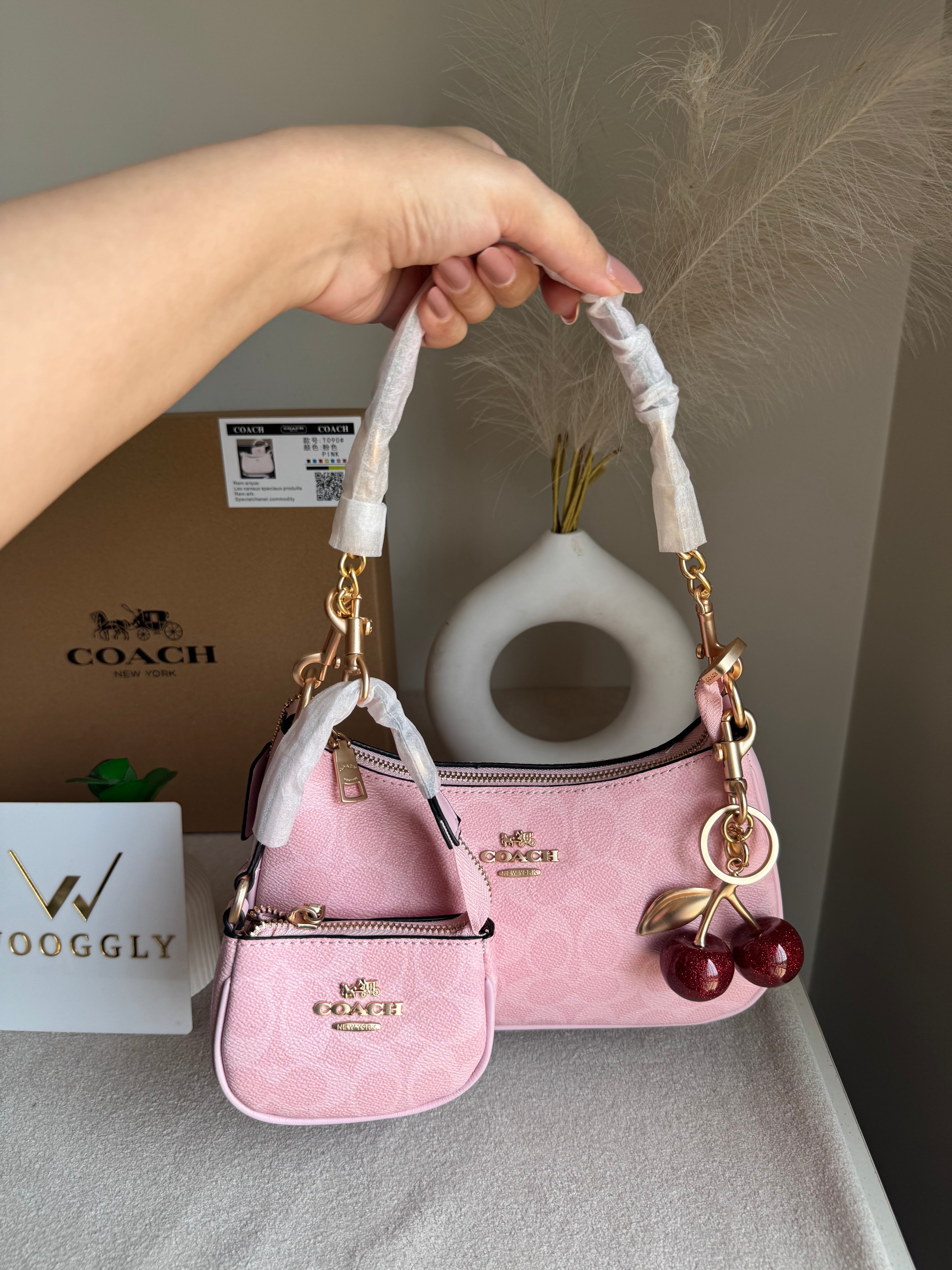 COACH Teri Gift Box with Baby Teri Charm & Coach Cherry Charm - Pink