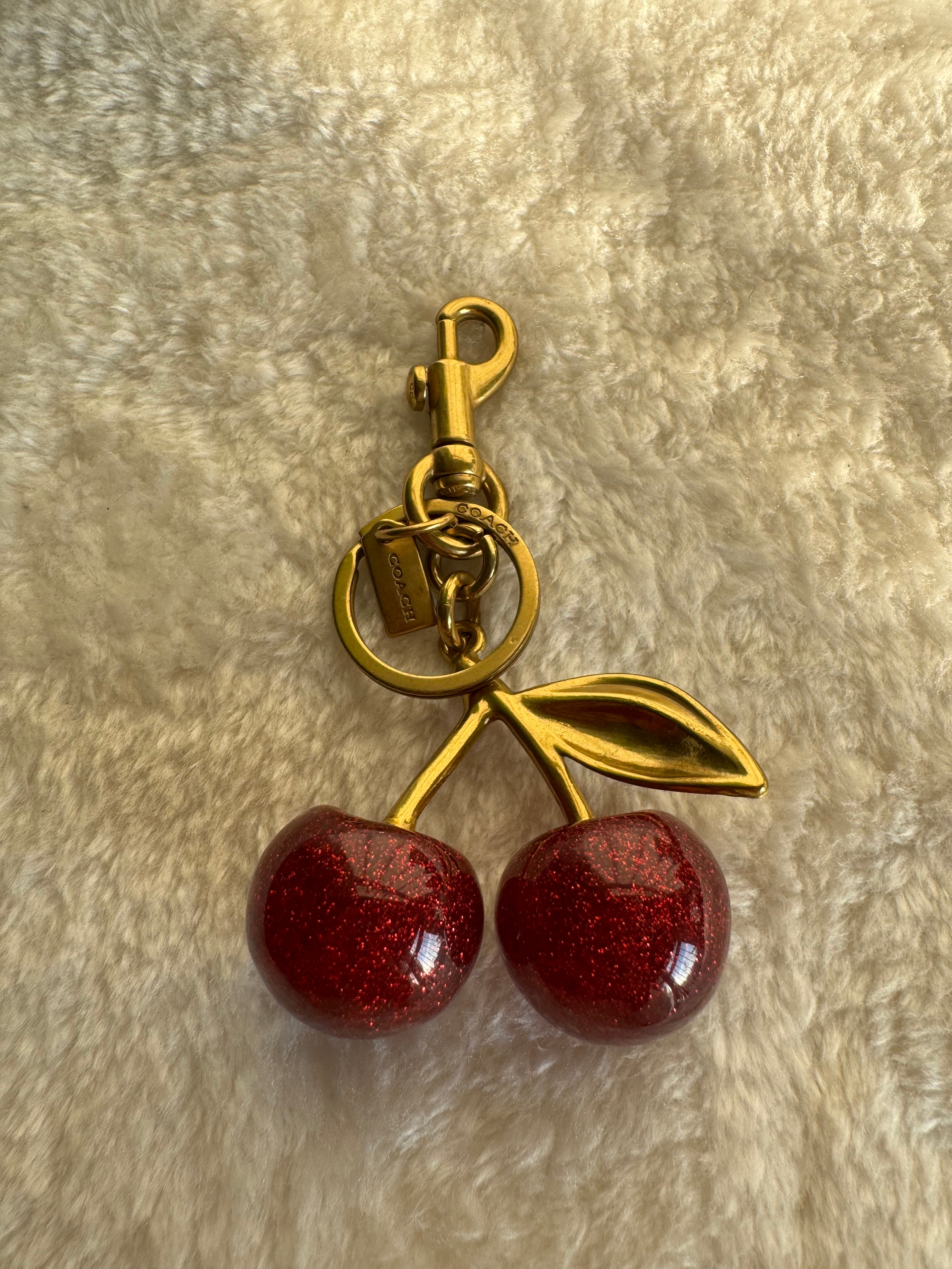 PREMIUM Coach Branded Cherry Bag Charm - Maroon & Gold