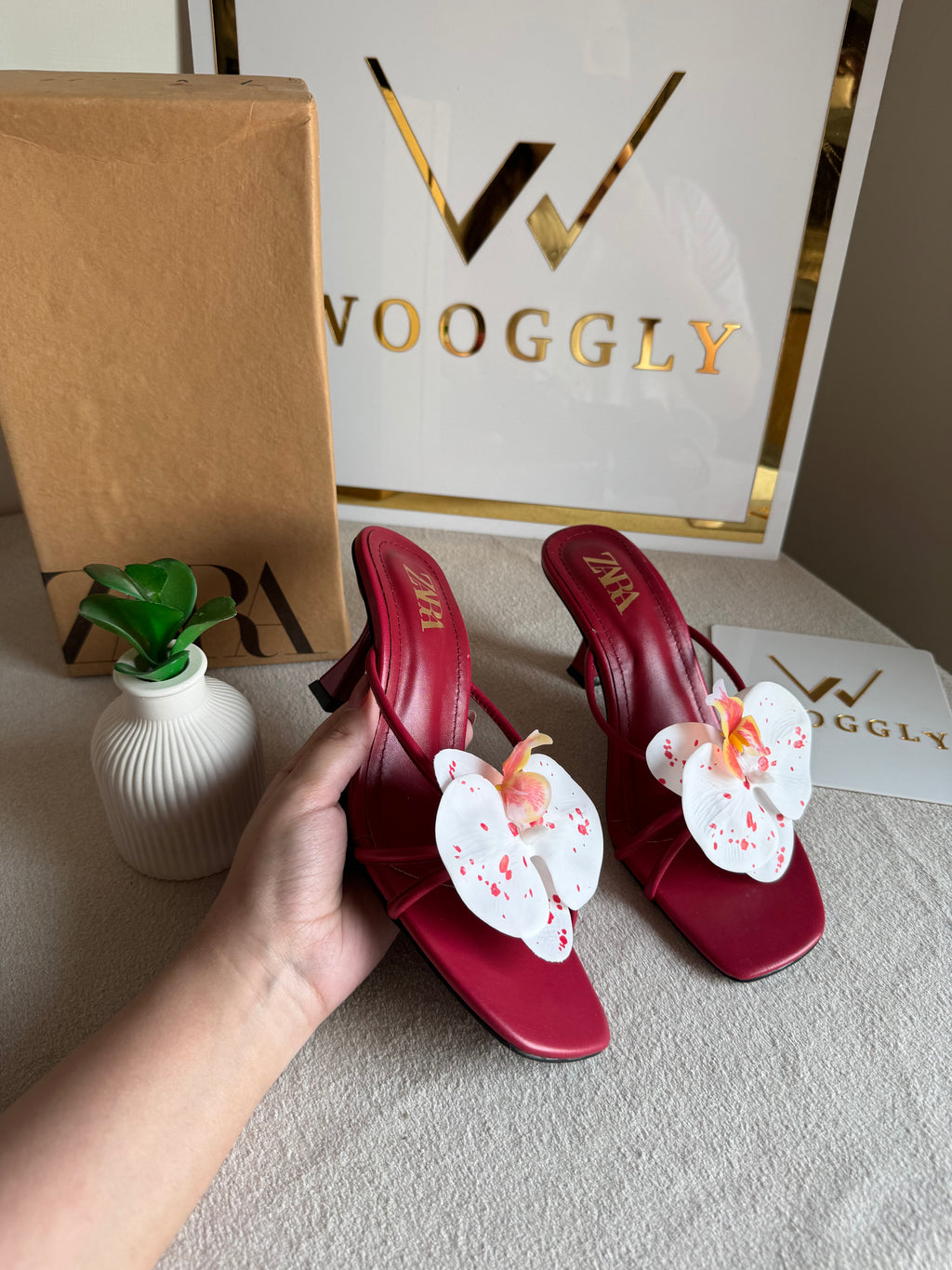 Zara Flower Heels MAROON - with Brand Box