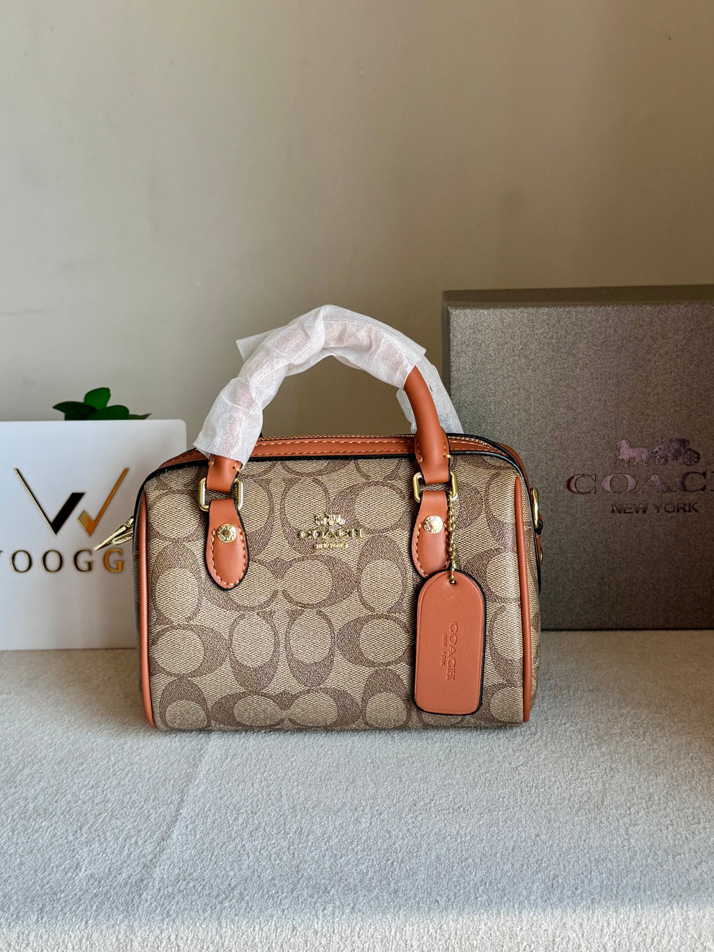 COACH Mini Duffle Bag PREMIUM with Long Strap Apricot Brown - BOX PACKING