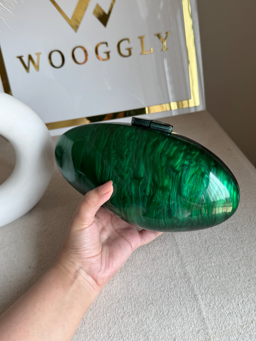 Marble Acrylic Clutch - Emerald Green