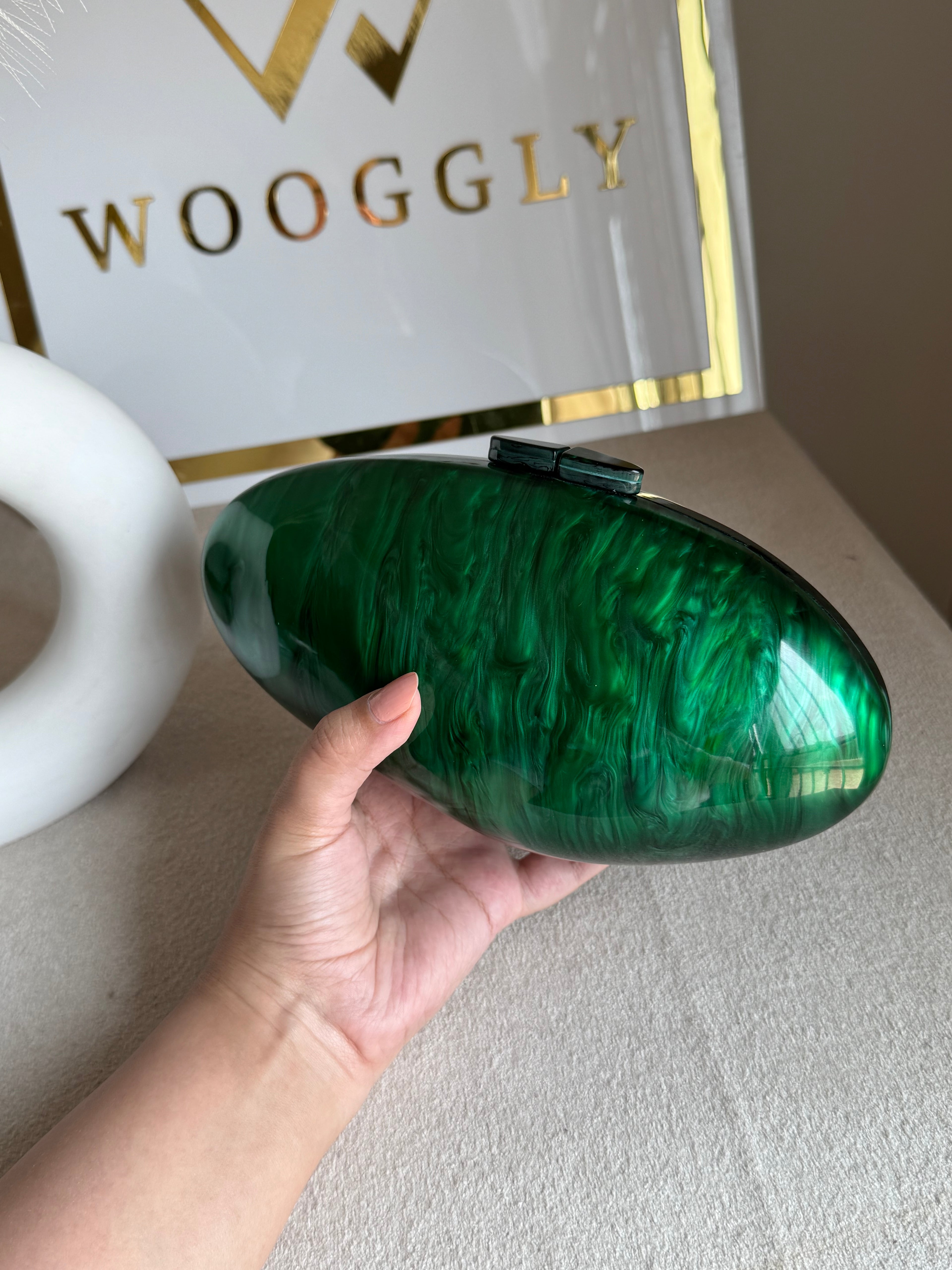 Marble Acrylic Clutch - Emerald Green