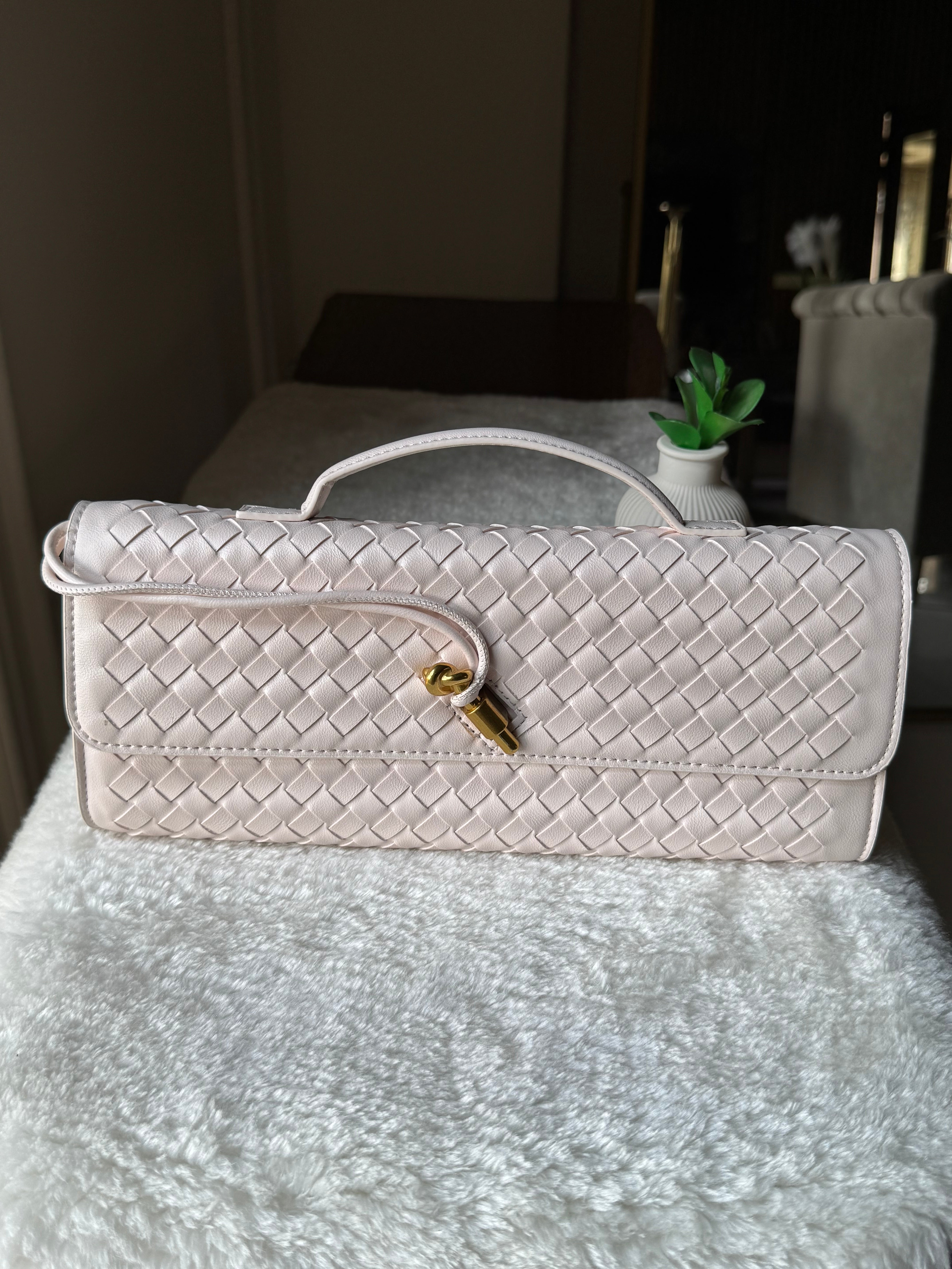 Bottega Veneta Inspired Clutch (Grey) with Long Strap