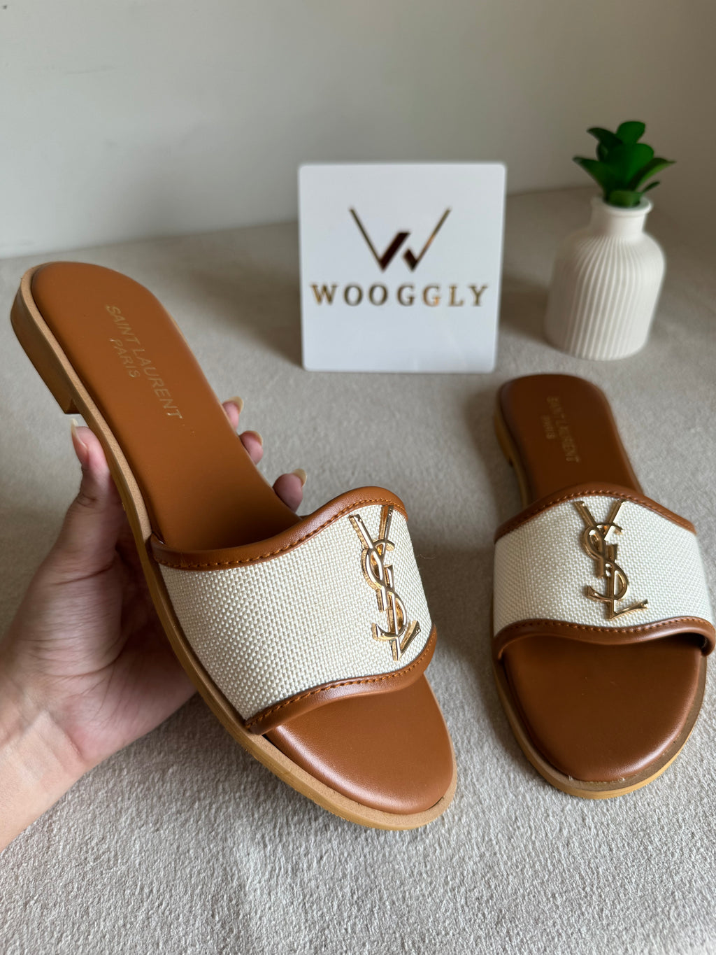 YSL Jute Slides - Beige