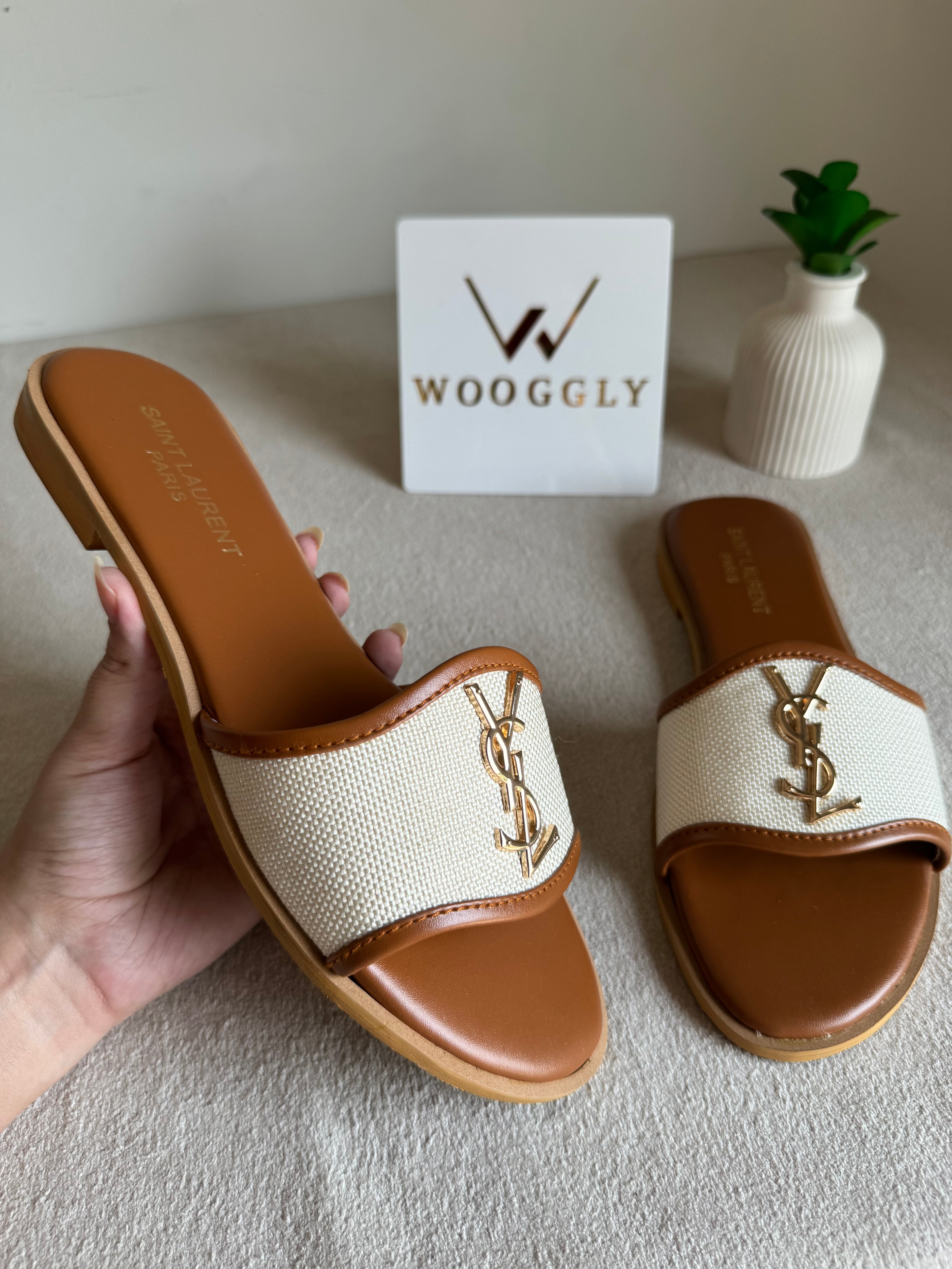 YSL Jute Slides - Beige