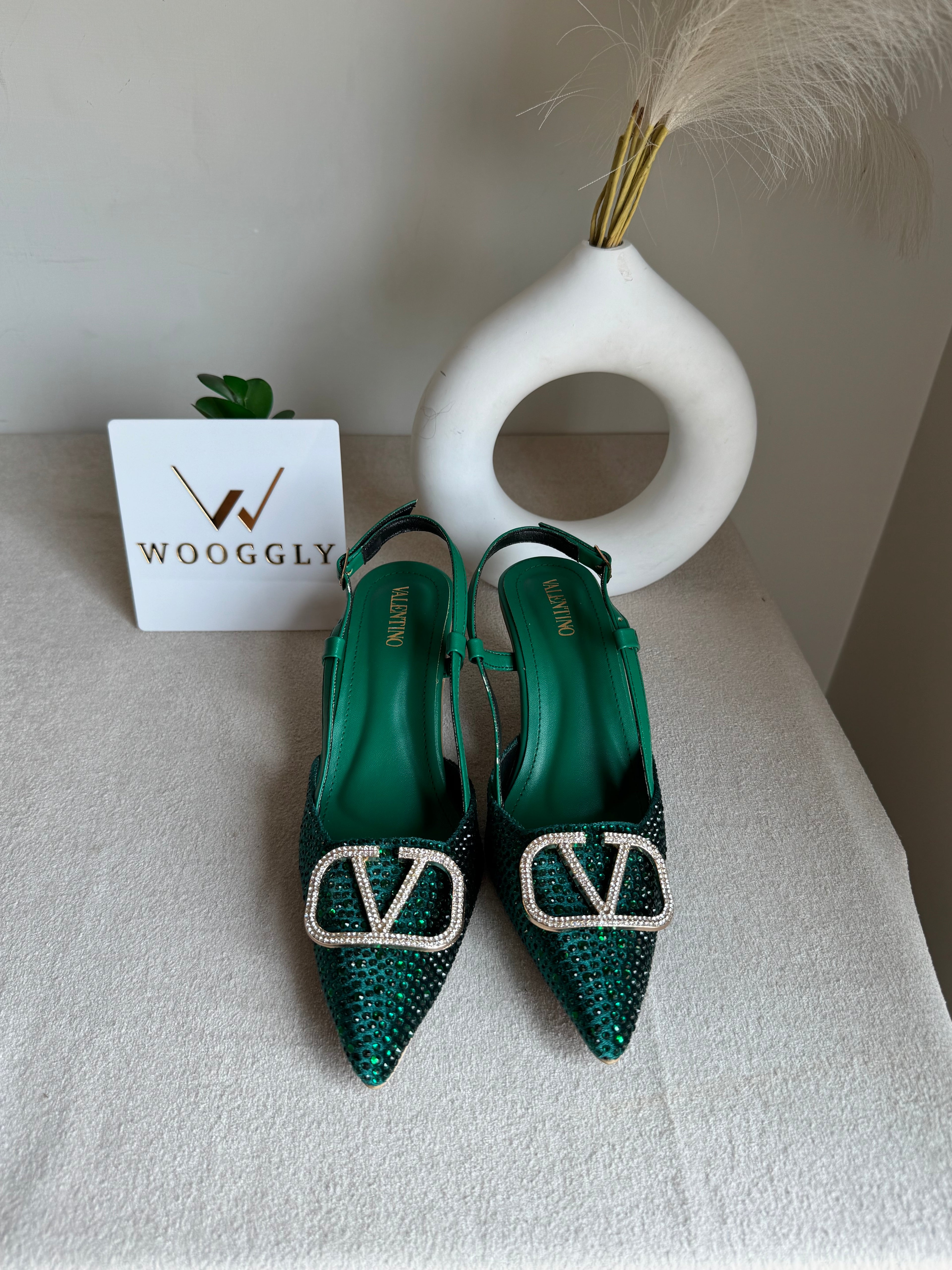 Essential Valentino Emerald Green Diamontee Heels