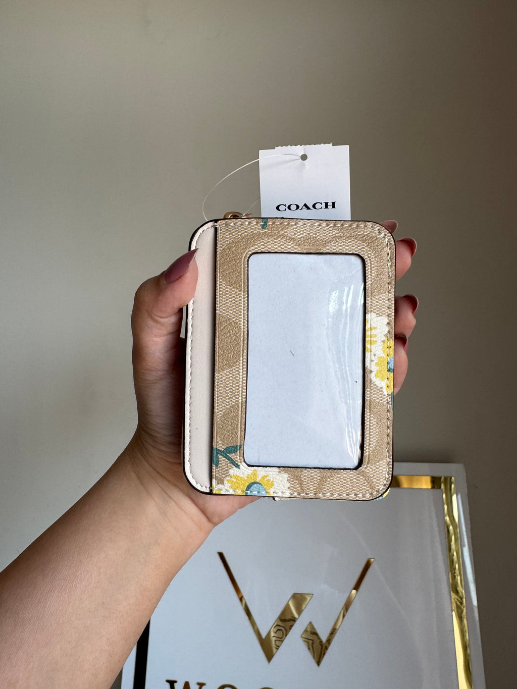 Coach Zip Card Case - Apricot White with Floral