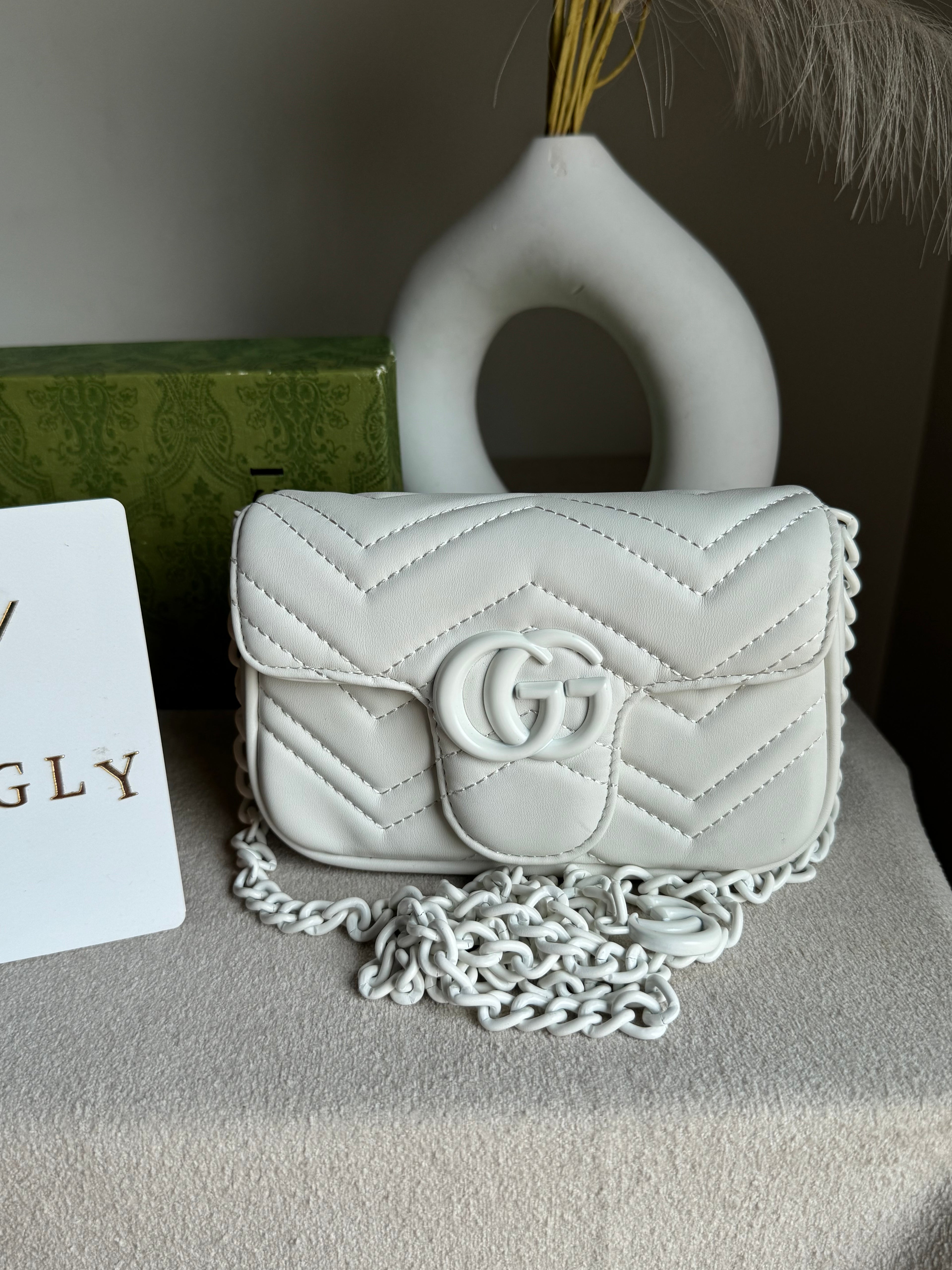 Gucci Signature Bag SMALL - White on White with Box Packing