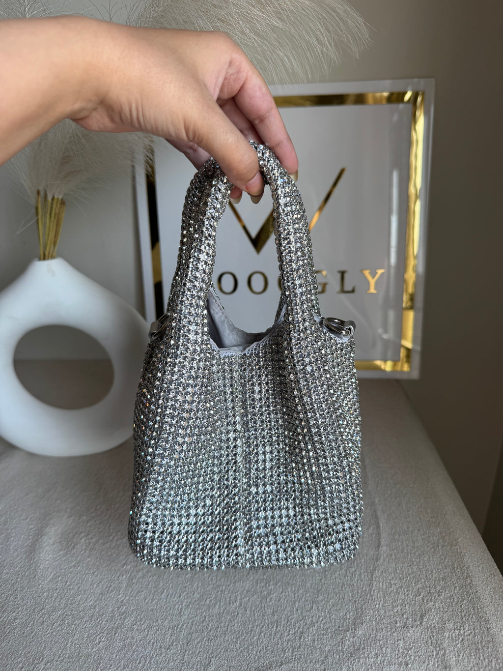 Party Wear Rhinestone Bucket Bag - Silver