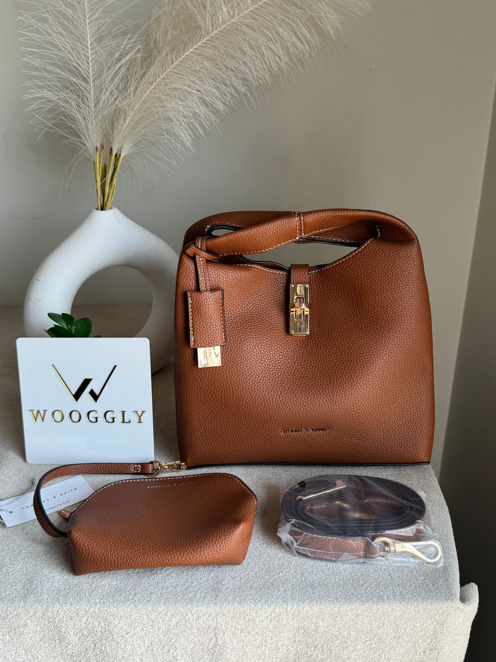 Premium C & K Bucket Bag with Small Pouch & PROPER PACKING Brown