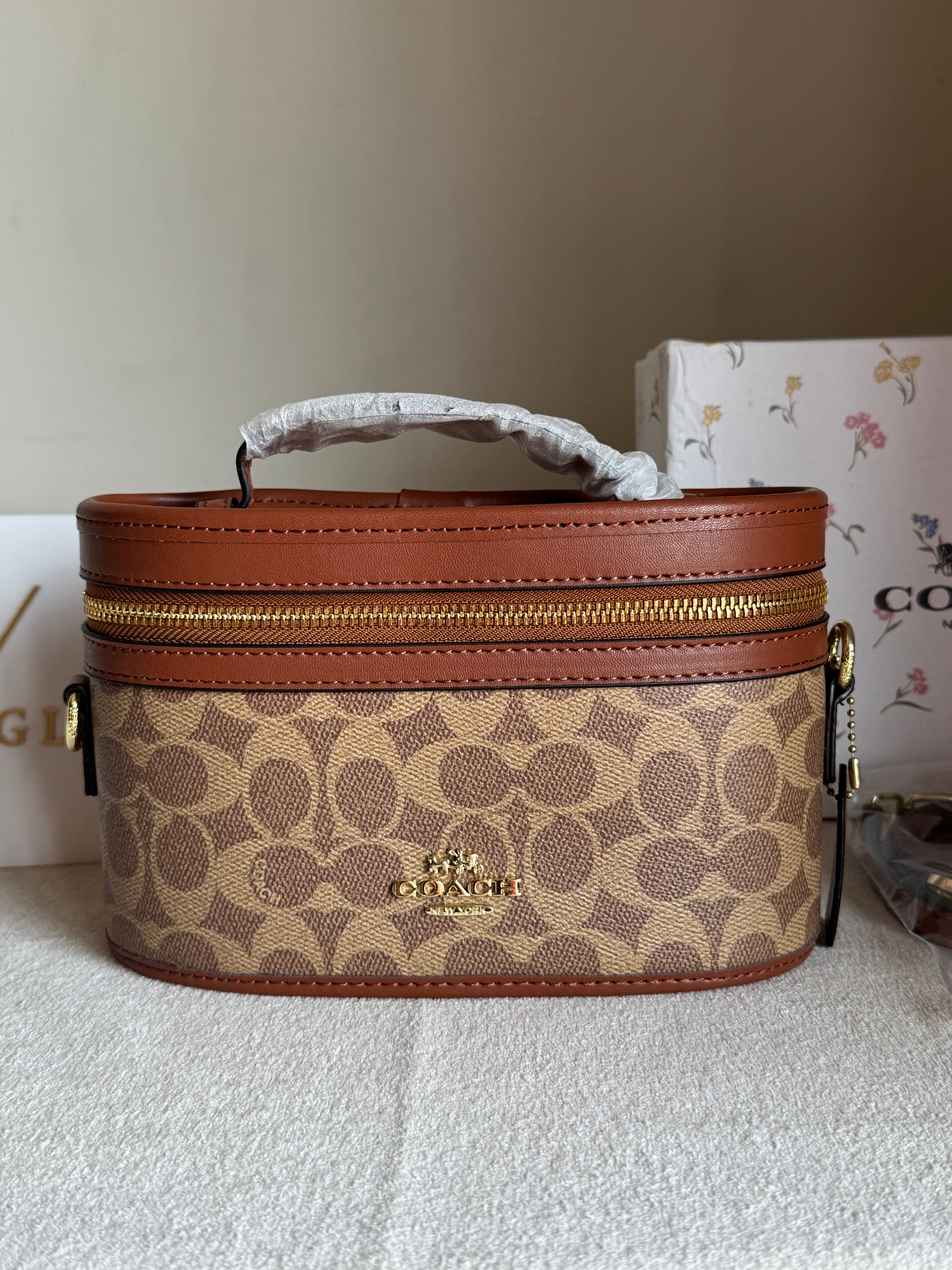 COACH Premium Bucket Bag (Apricot Brown) with Long Strap - BOX PACKING