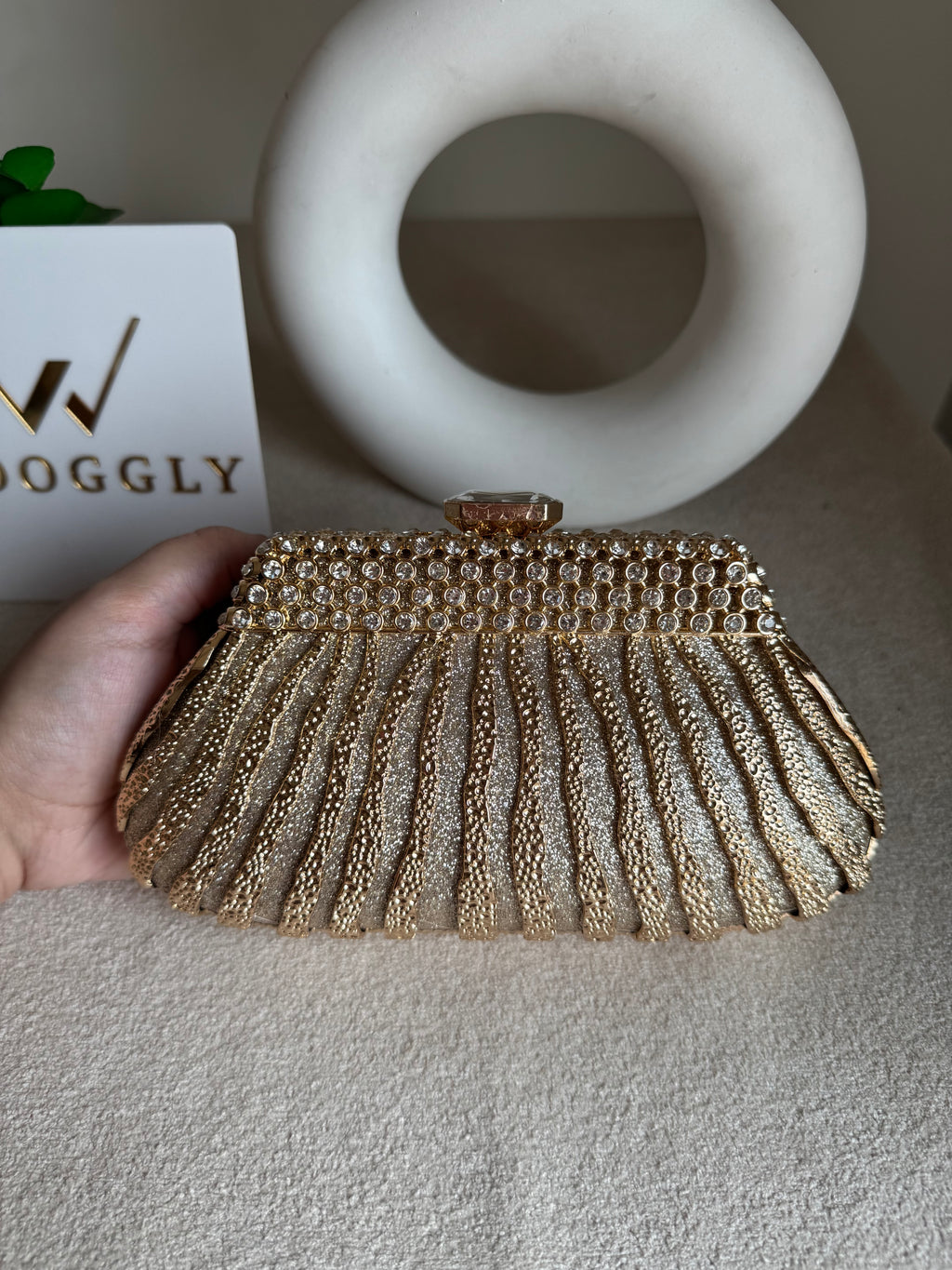Roselle Clutch Champagne Metal