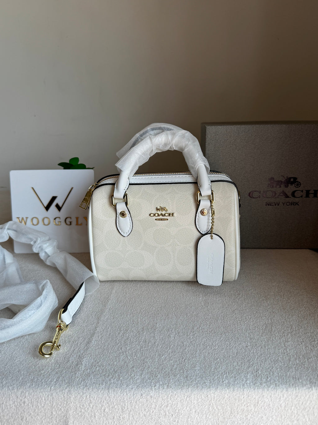 COACH Mini Duffle Bag PREMIUM with Long Strap Signature White - BOX PACKING