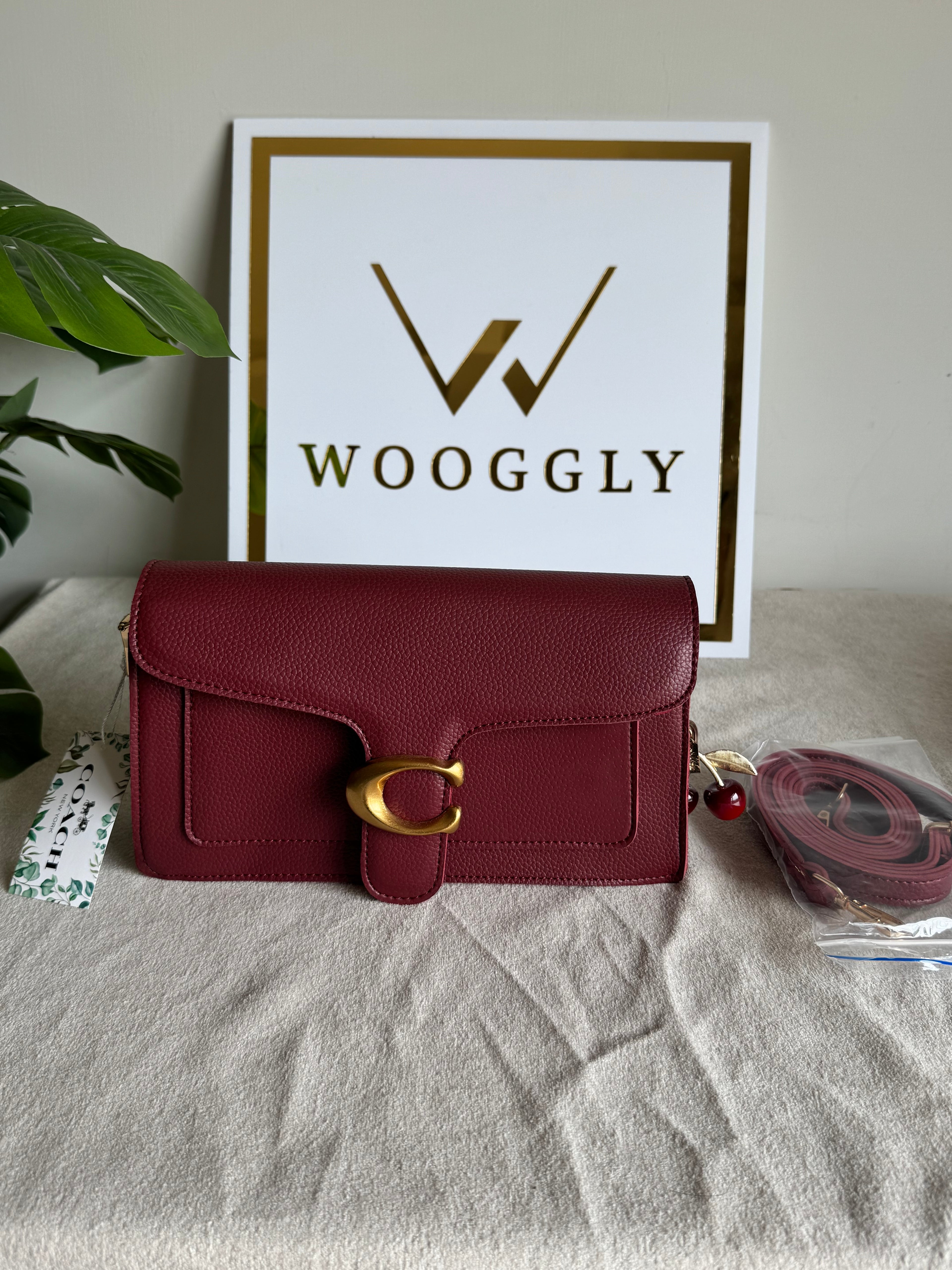 COACH TABBY with Coach Cherry Charm (Maroon)