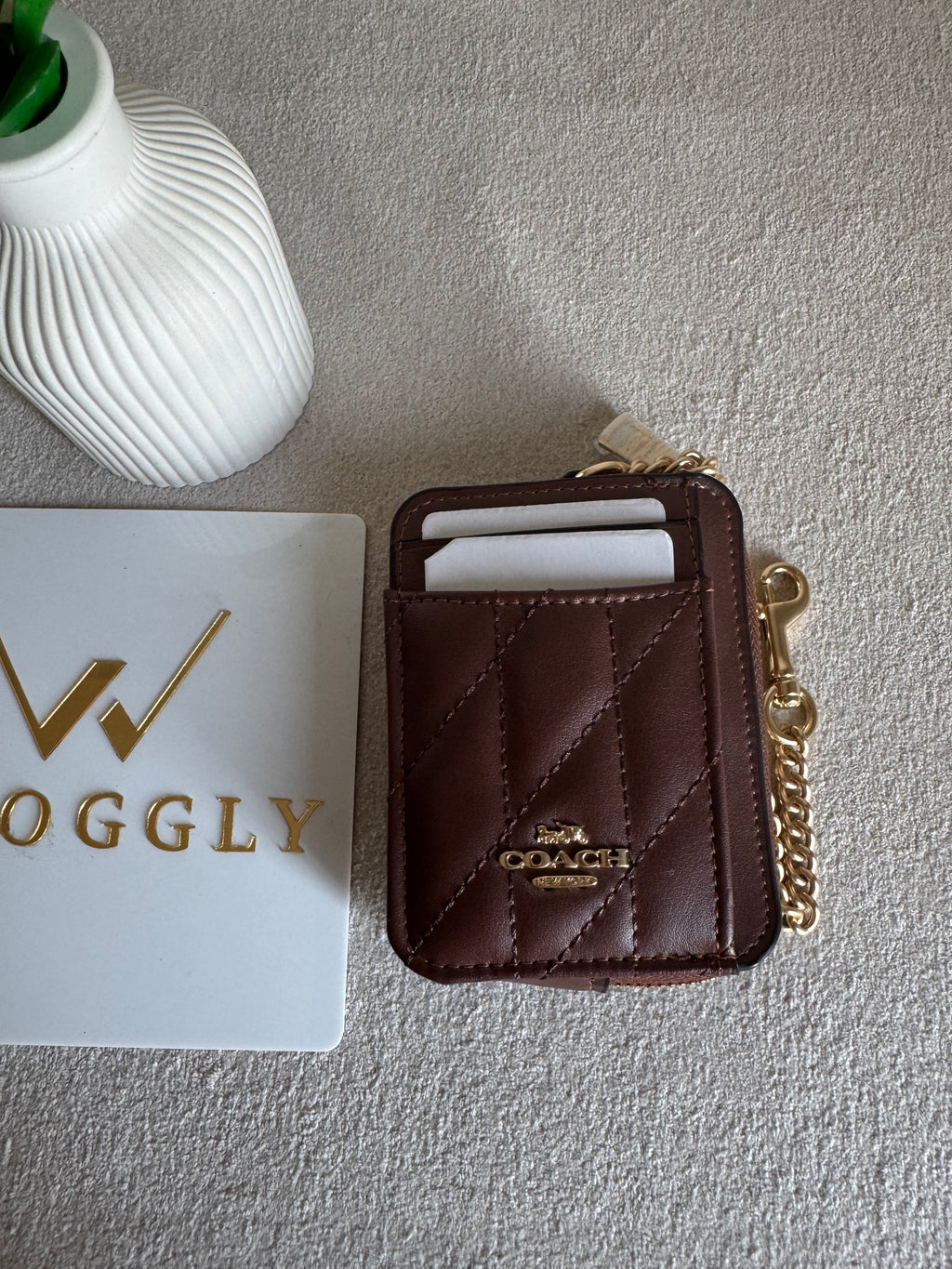 Coach Zip Card Case with Box Packing - Patterned Brown