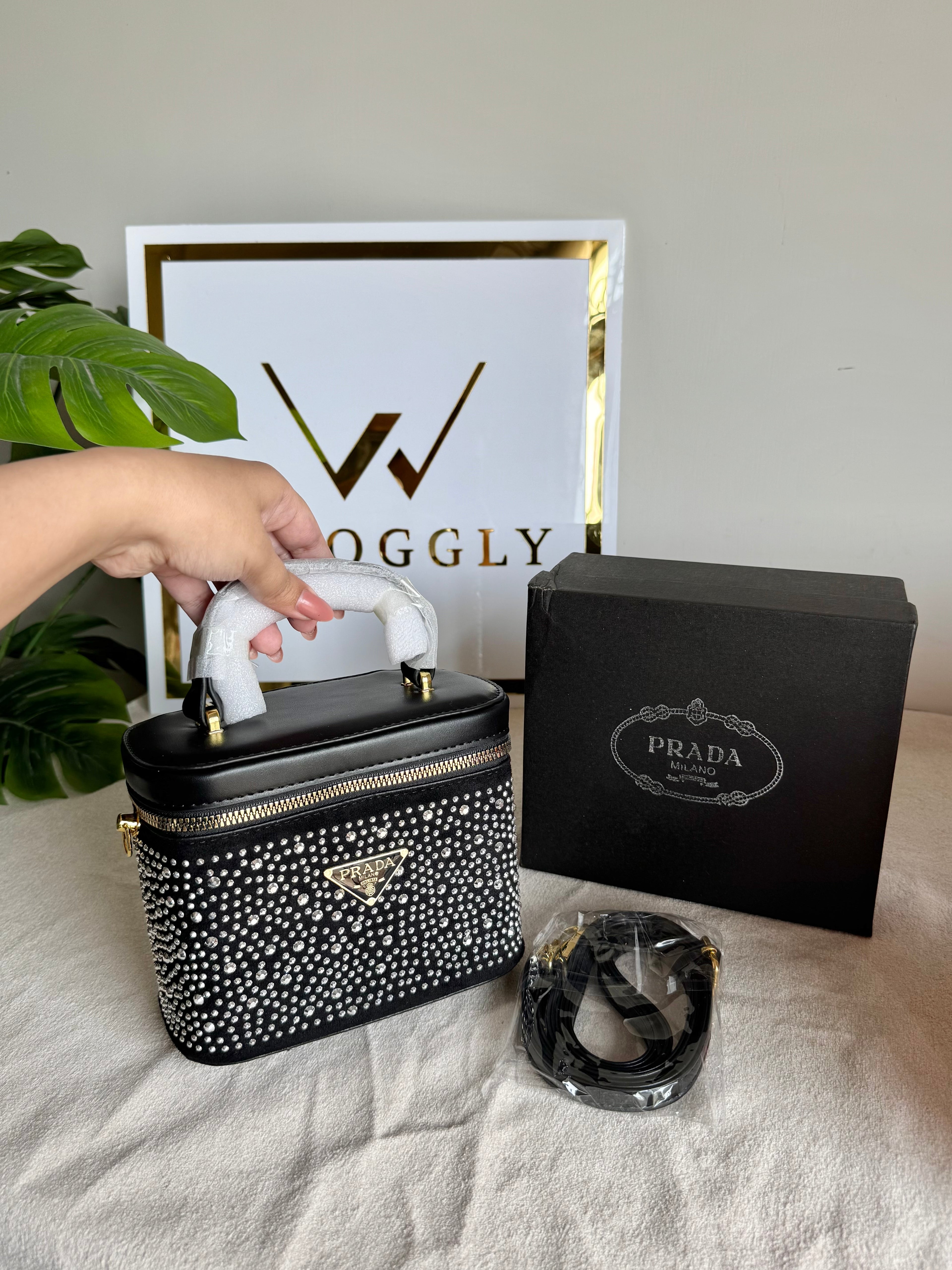 Prada Rhinestone Bucket Bag ( Silver)