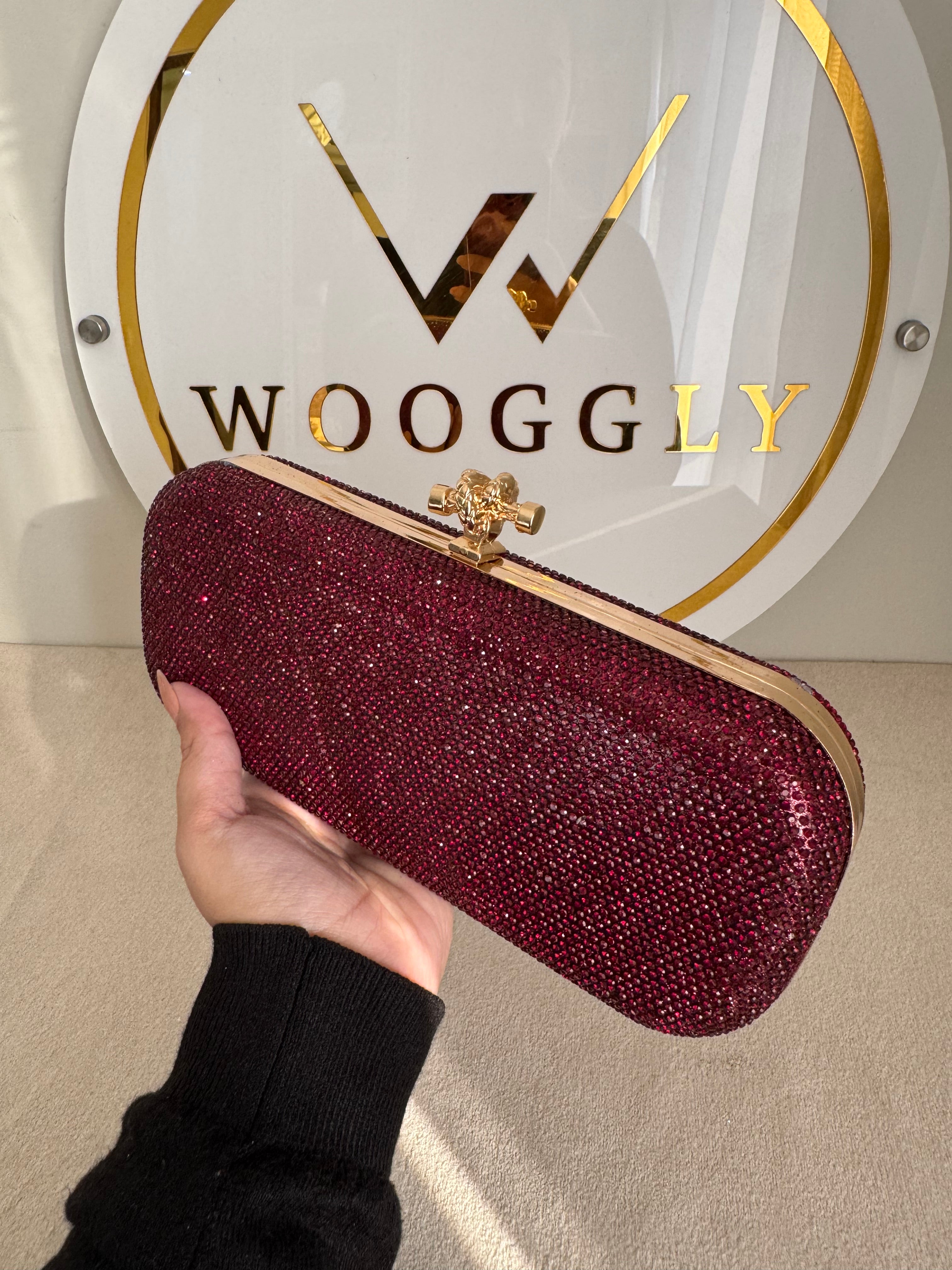 Bottega Shimmer Clutch - Red with Chain