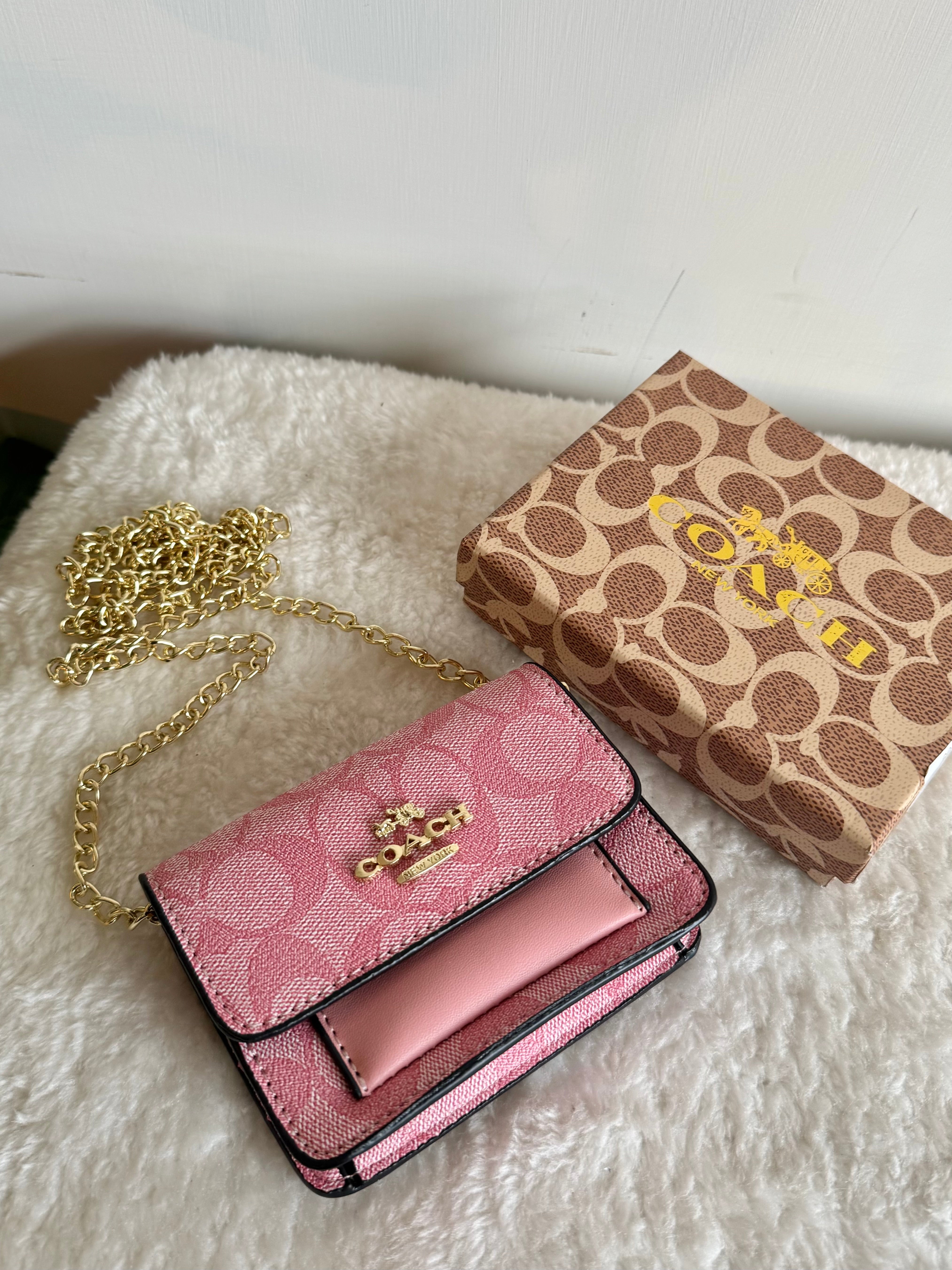 Coach Wallet with Detachable Long Chain - Pink