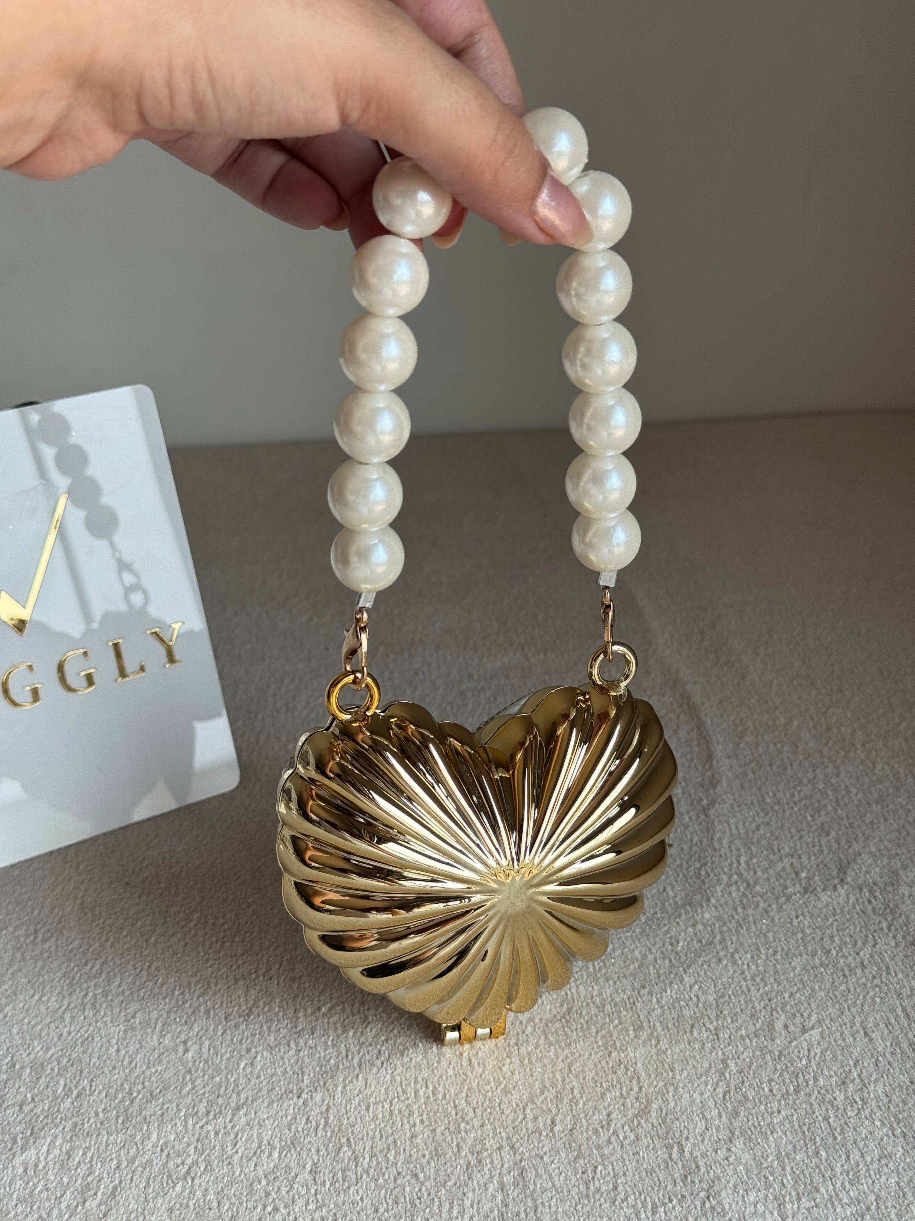 Blush Bow Heart Clutch (Gold)
