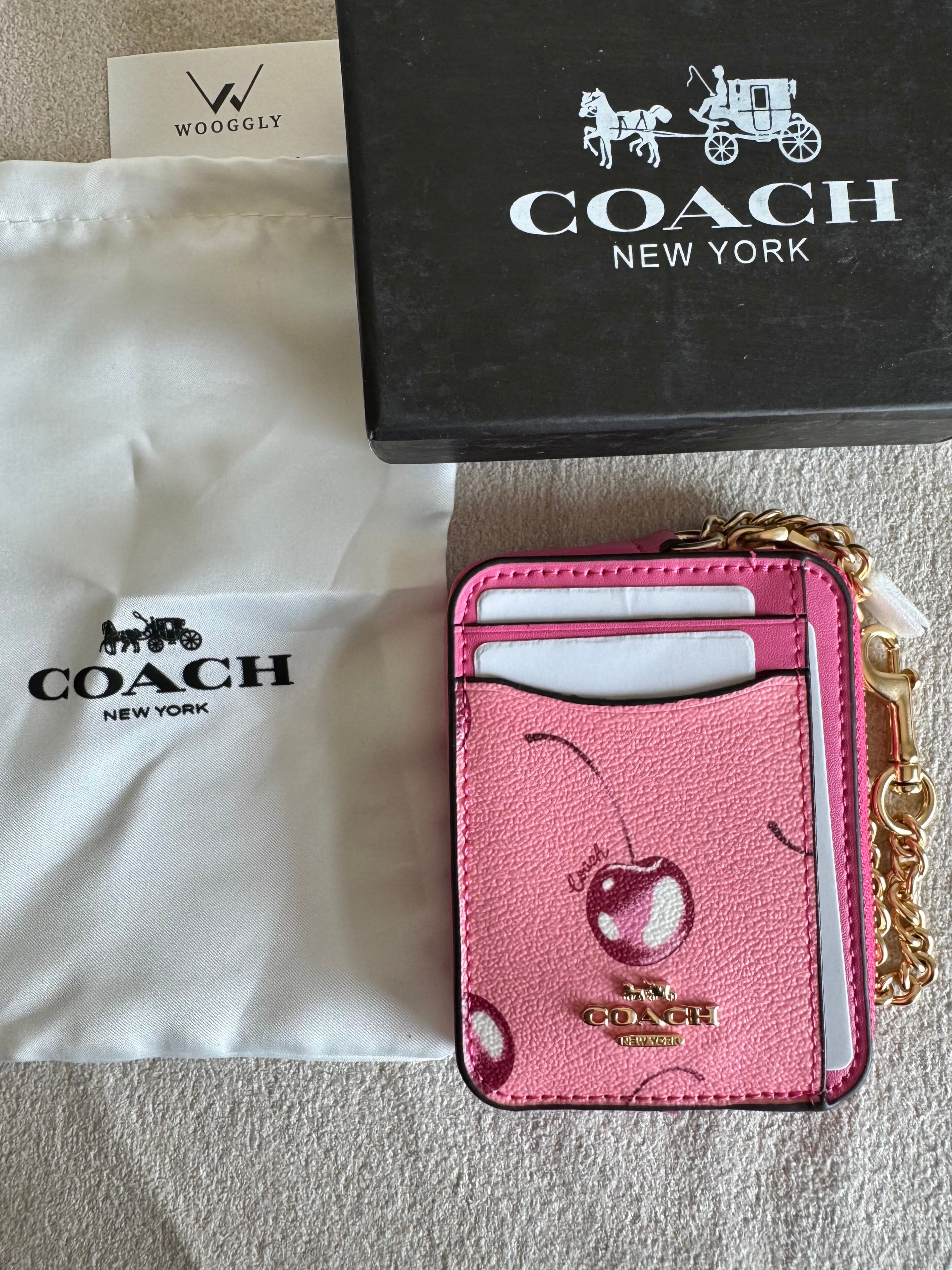 Coach Zip Card Case with Box Packing - Pink with Cherry