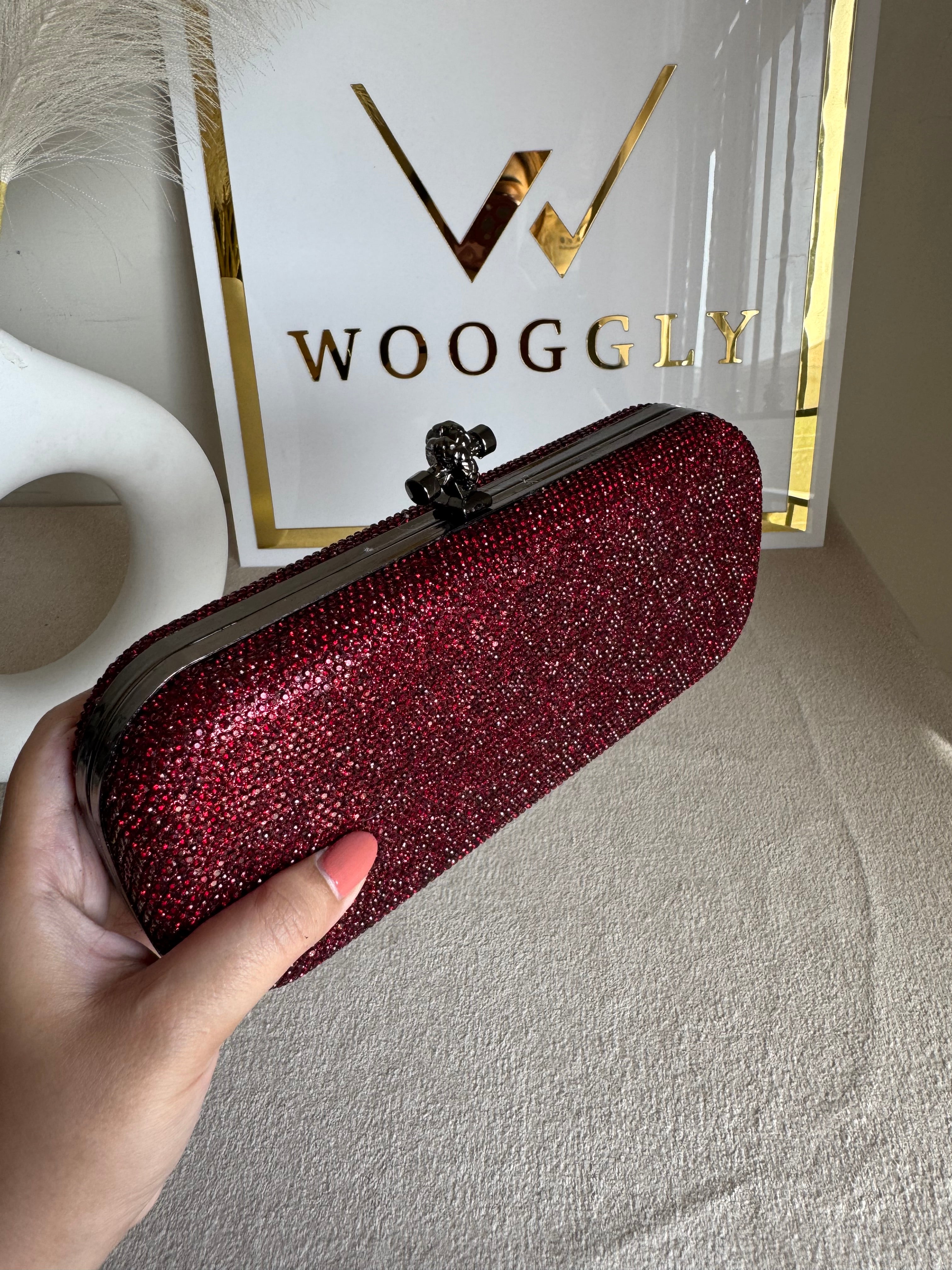 Bottega Shimmer Clutch Matte Top - Maroon with Chain