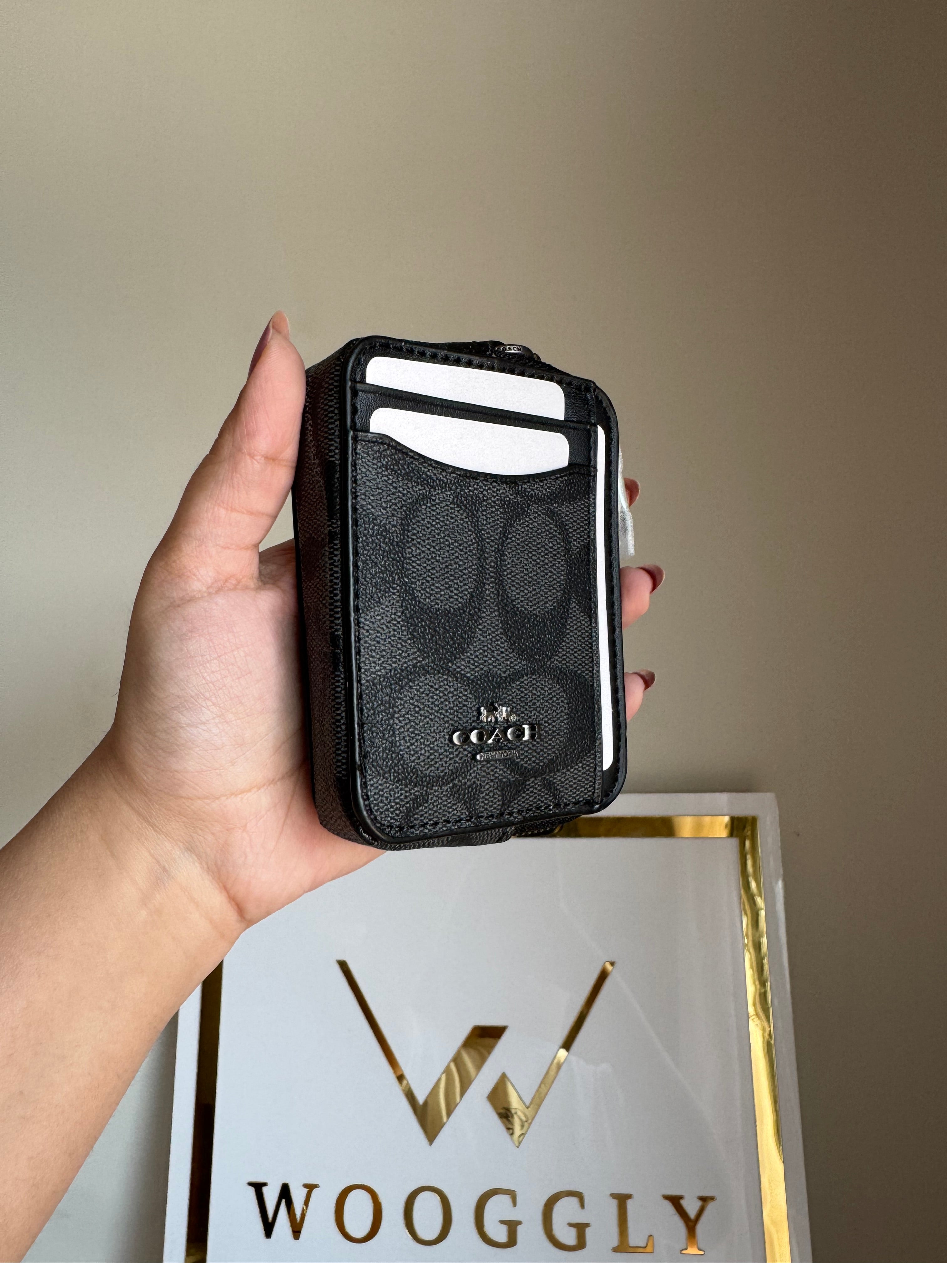 Coach Zip Card Case - Black with Silver Logo