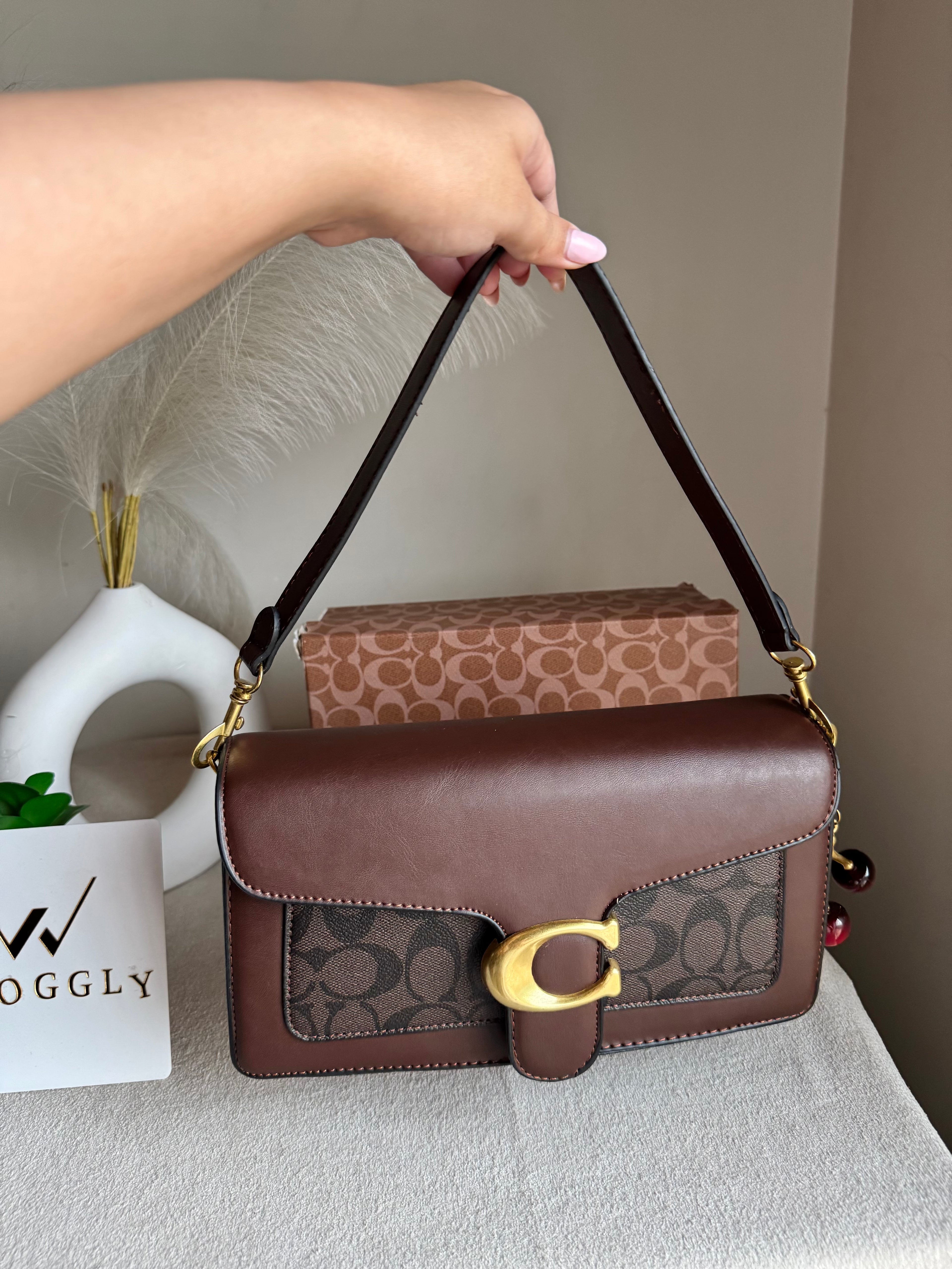 COACH TABBY Burgandy With Grey Good Quality -  BOX PACKING