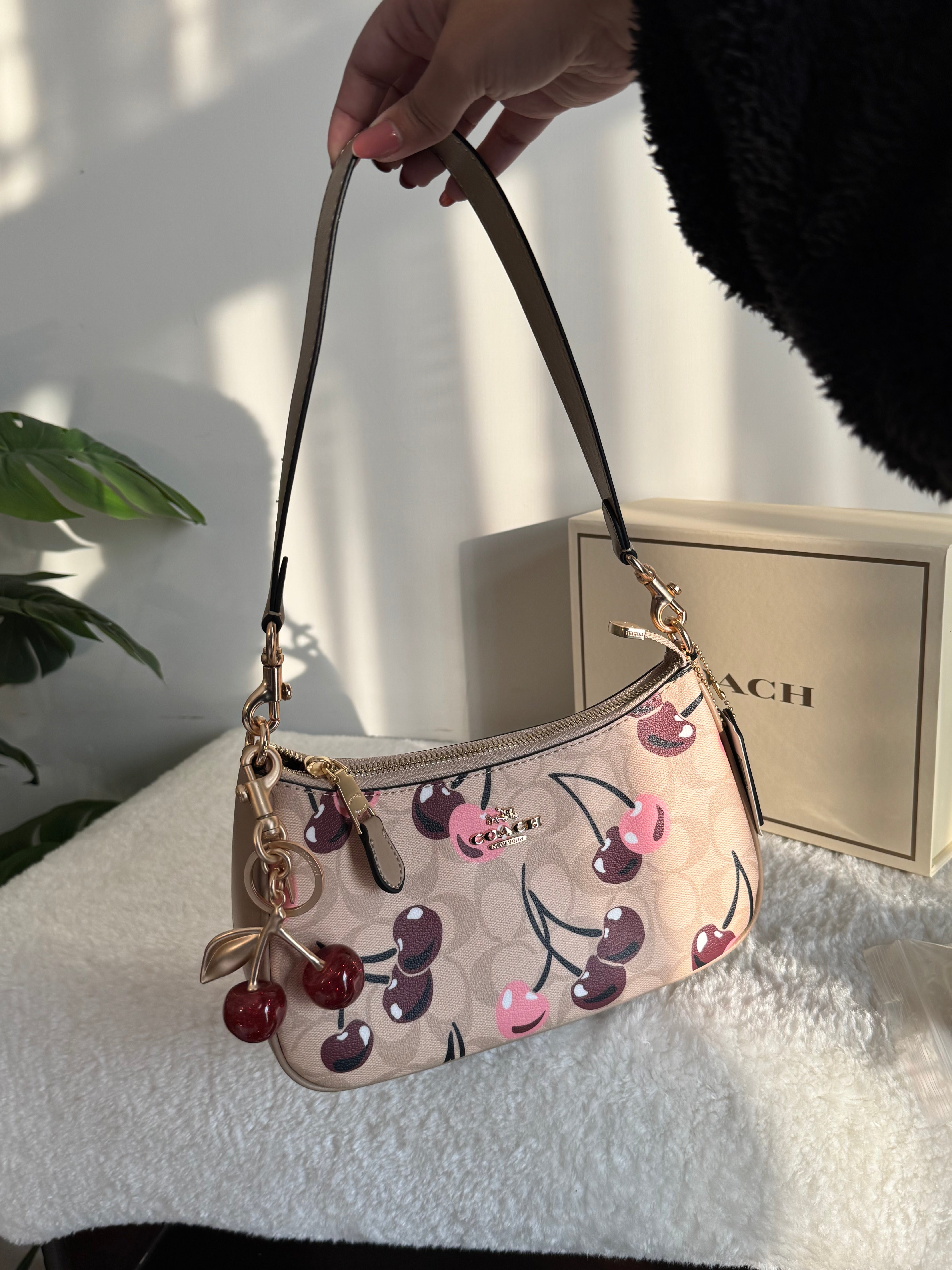 COACH TERI PREMIUM with Coach Cherry Charm (Beige Cherry) - BOX PACKING