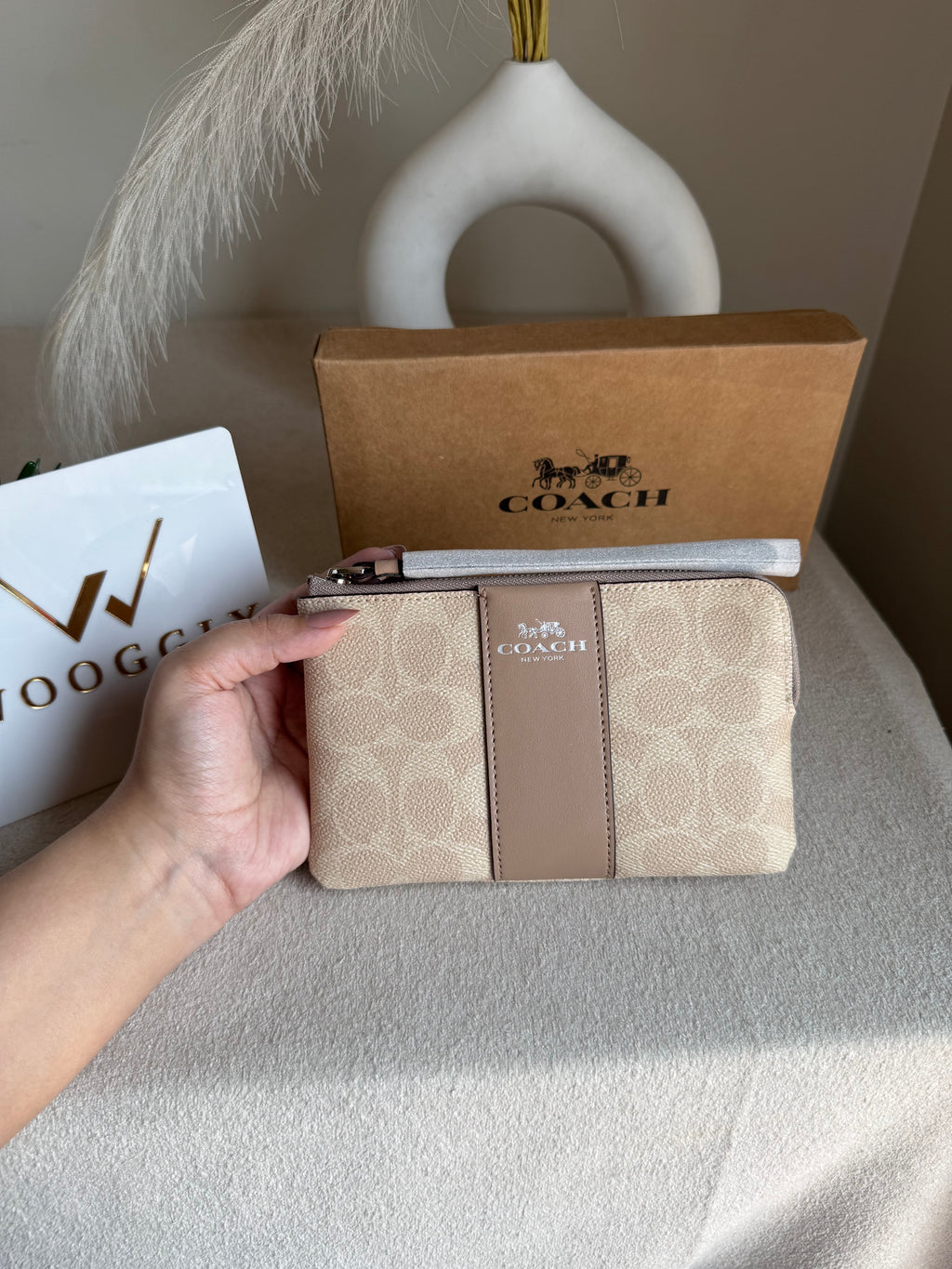 High Quality Wristlet - Signature Beige