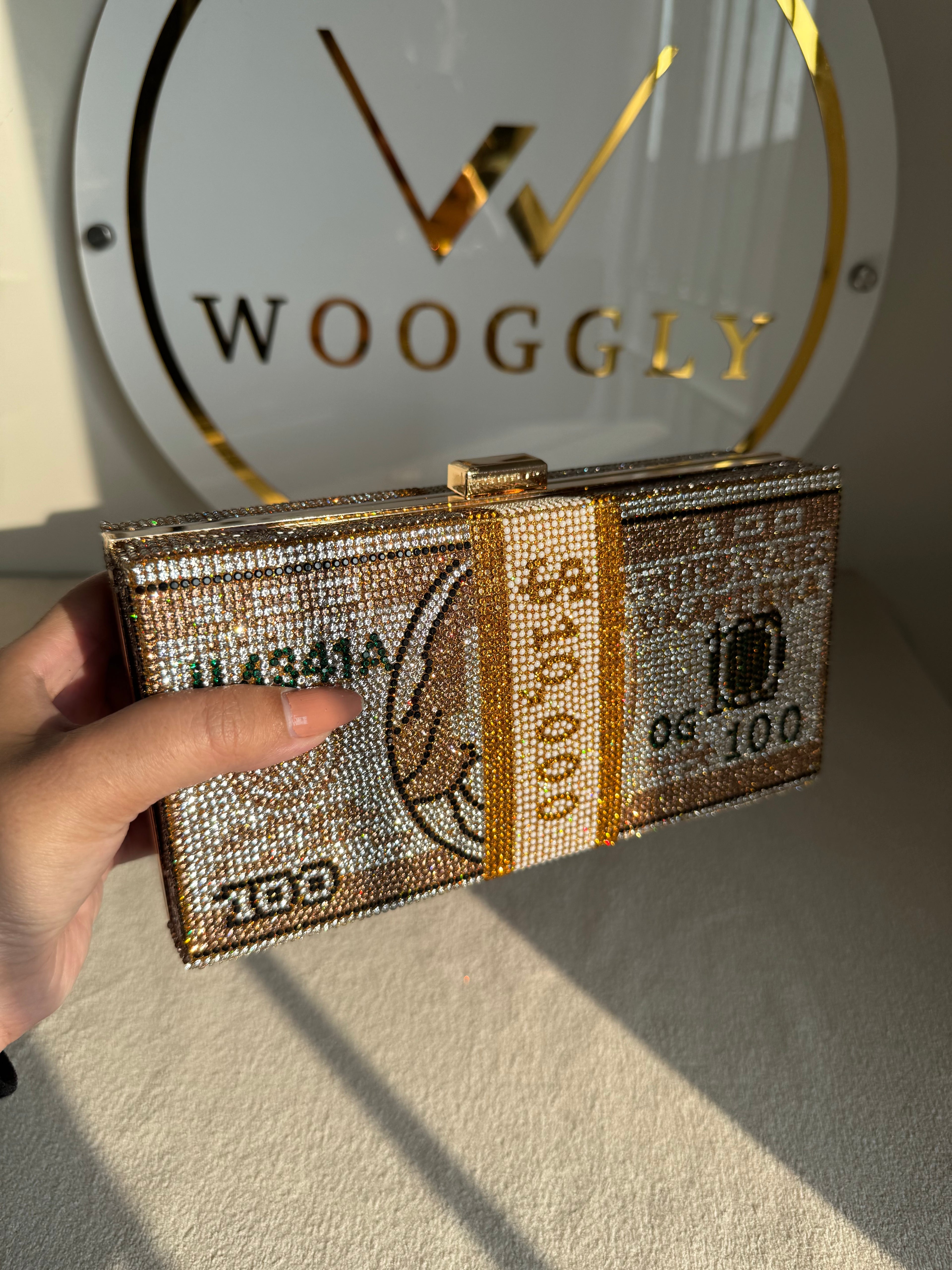 Premium Dollar Clutch - Gold with Chain