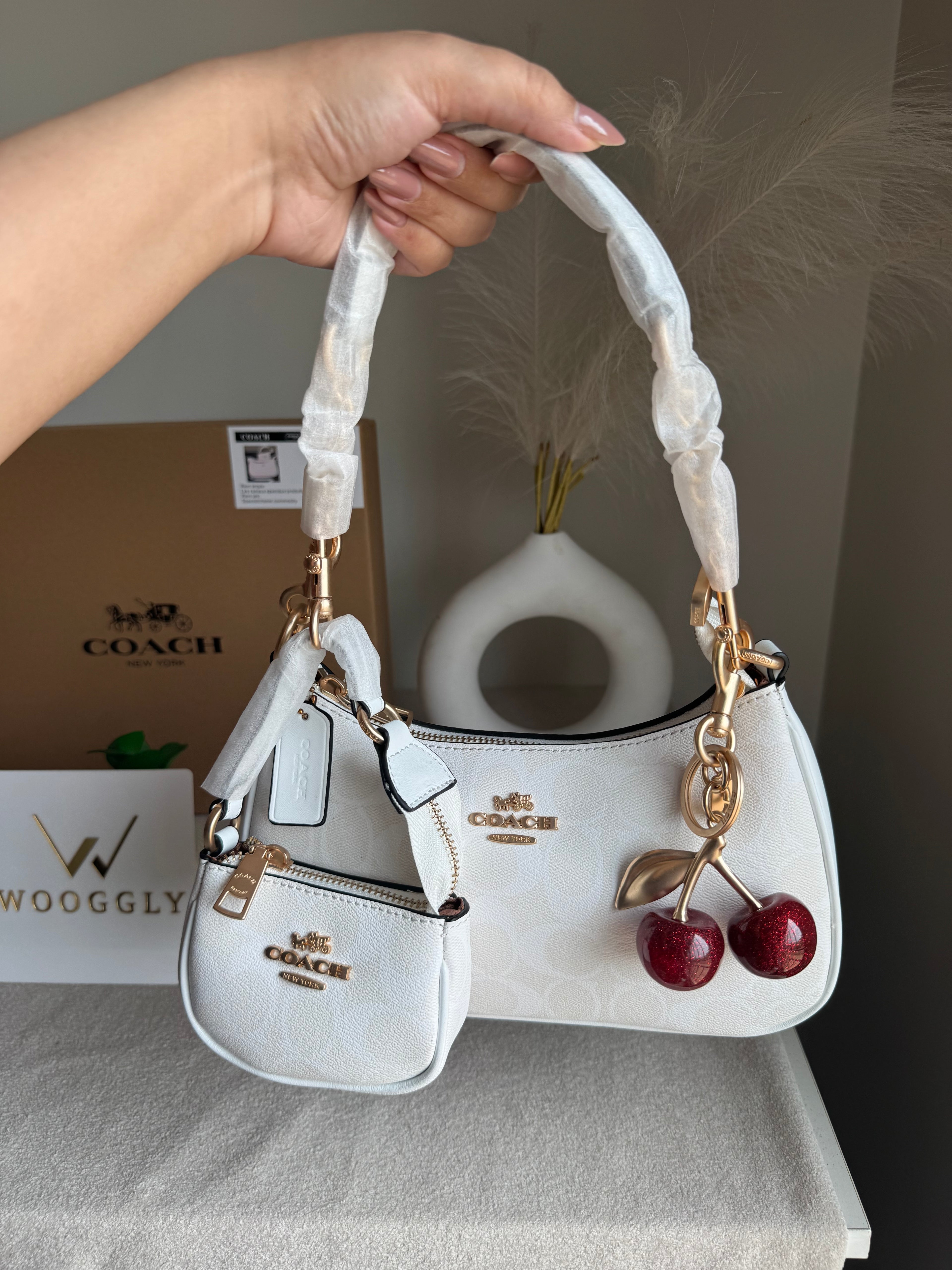 COACH Teri Gift Box with Baby Teri Charm & Coach Cherry Charm - Signature White