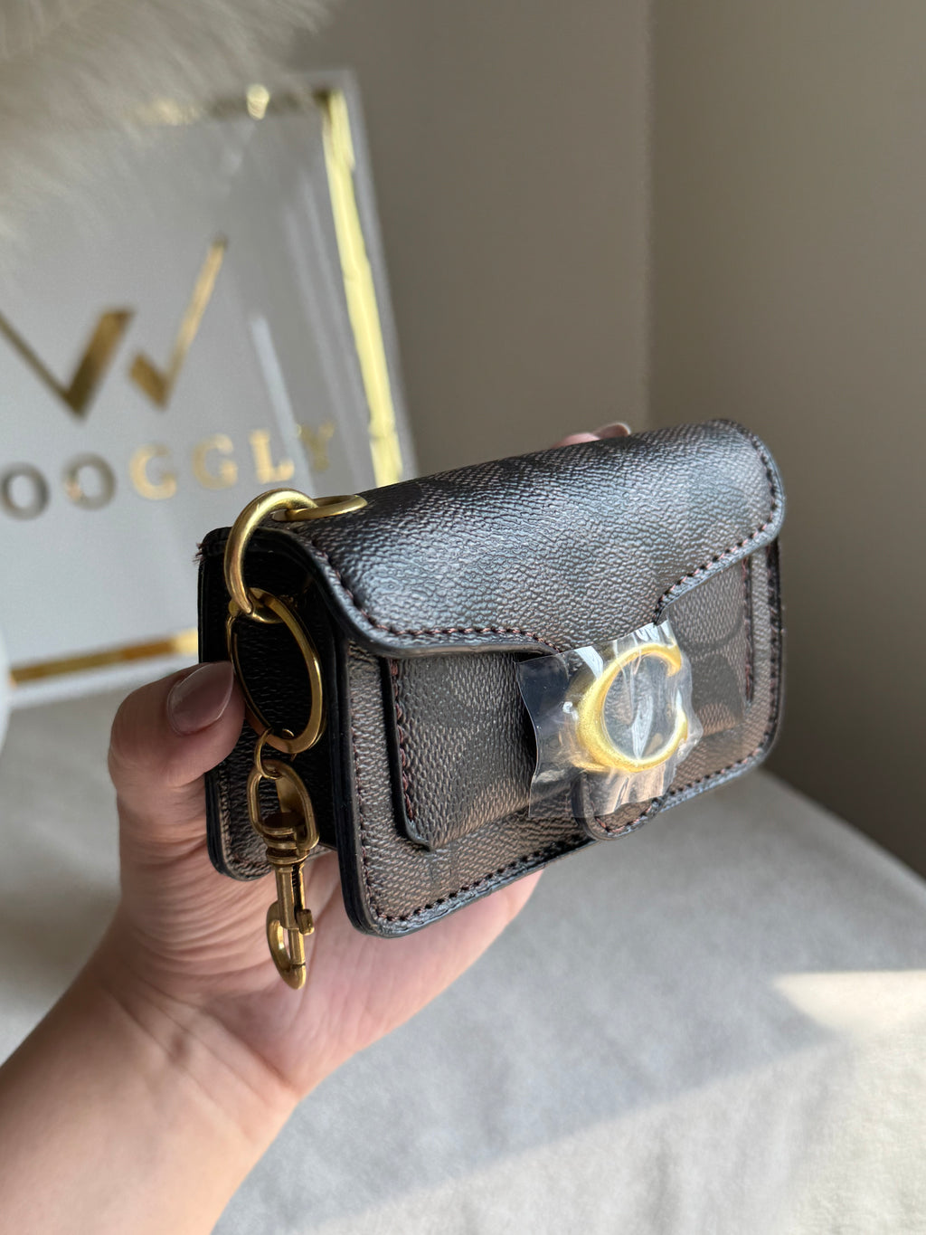 Coach Tabby Mini Bag Charm Signature Coffee